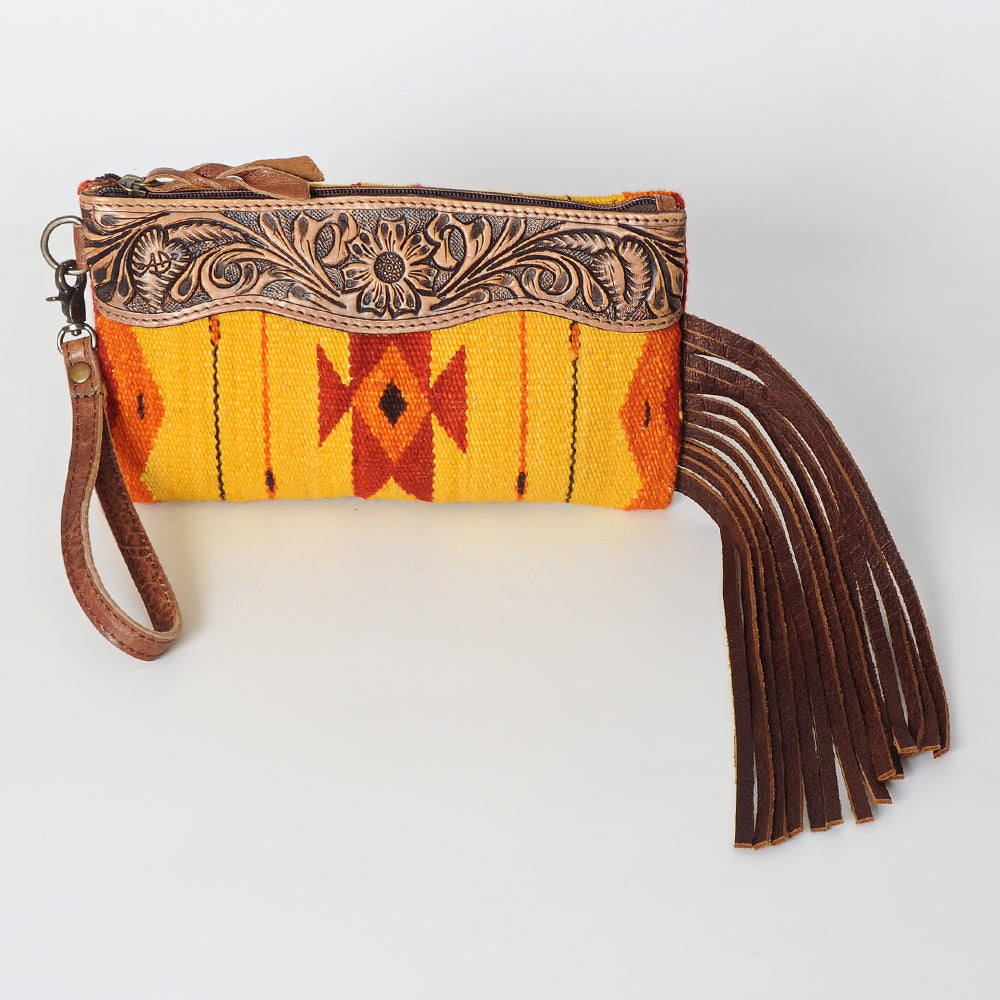 American Darling WRISTLET Hand Tooled Upcycled Wool Genuine Leather Women's Western Handbag Purse - Stylish Crossbody Bag for Everyday Use, Date Nights & Western Fashion
