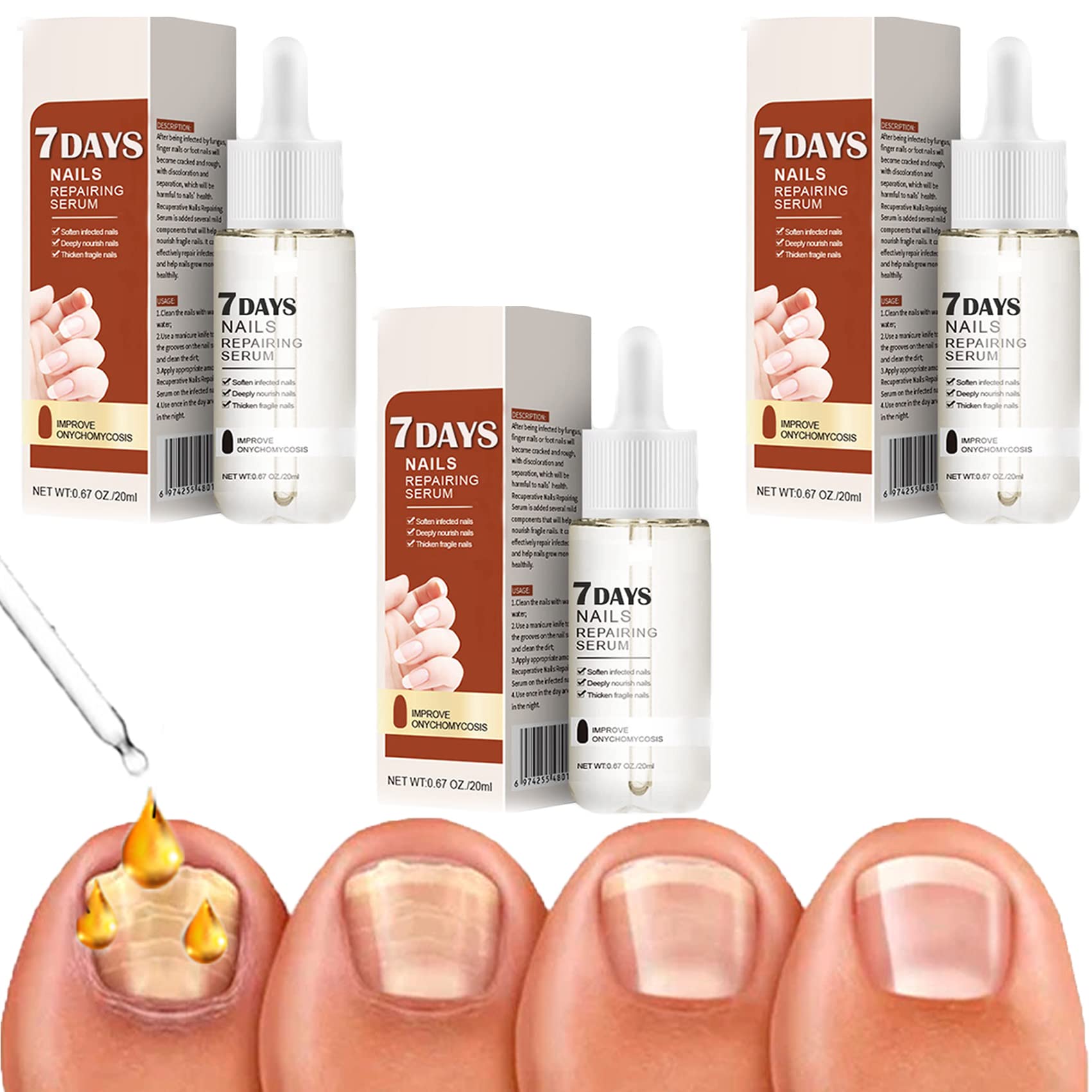 7 Days Nail Growth & Strengthening Serum - Best Nail Treatment Oil for Stronger, Healthier Nails (3 Pack) | Perfect for Brittle Nails & Nail Care Routine