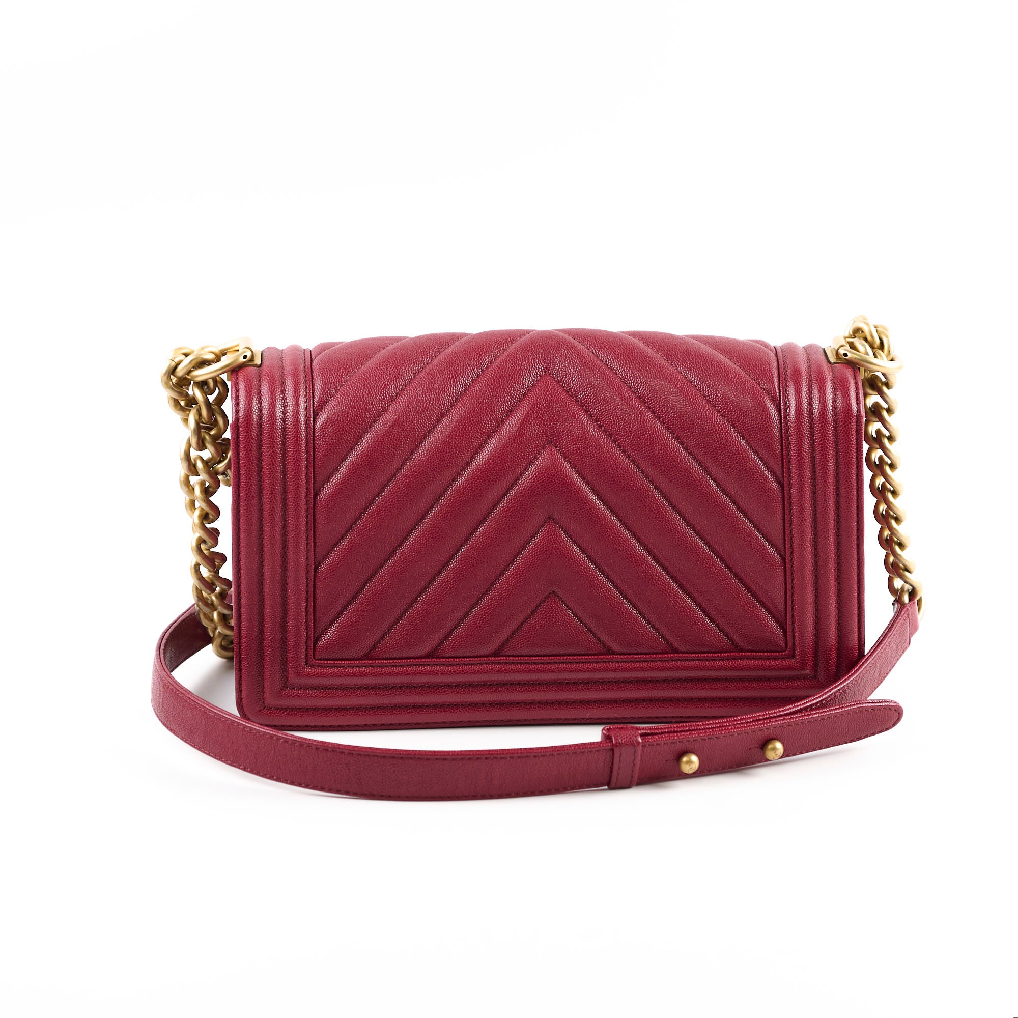Chanel Old Medium Boy Bag in Red Chevron Caviar Leather - Classic Flap Shoulder Bag for Women | Perfect for Date Night, Office & Luxury Events