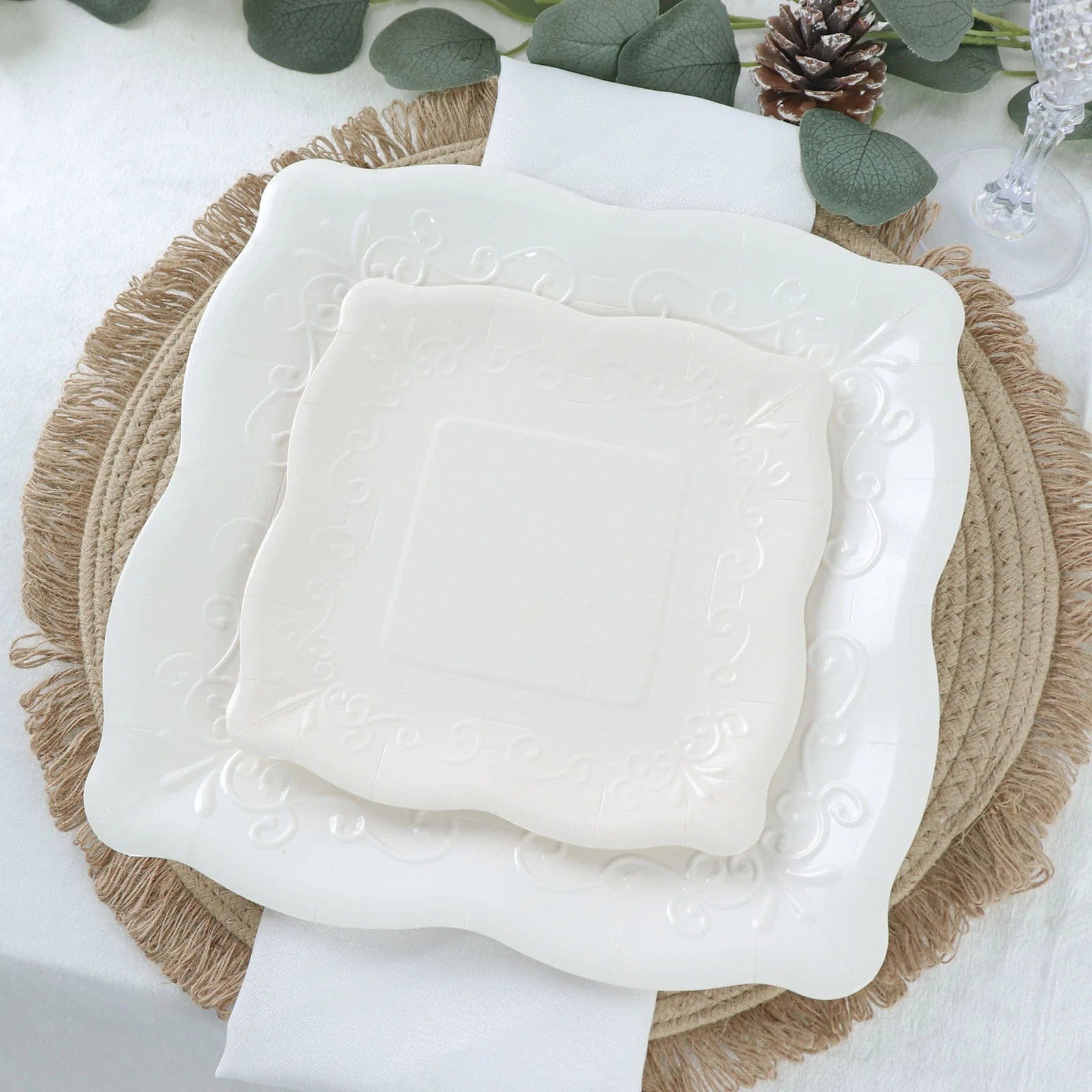 25 Pack Square Disposable Dessert Plates with Elegant Scroll Design - Perfect for Parties, Weddings, and Dinner Events