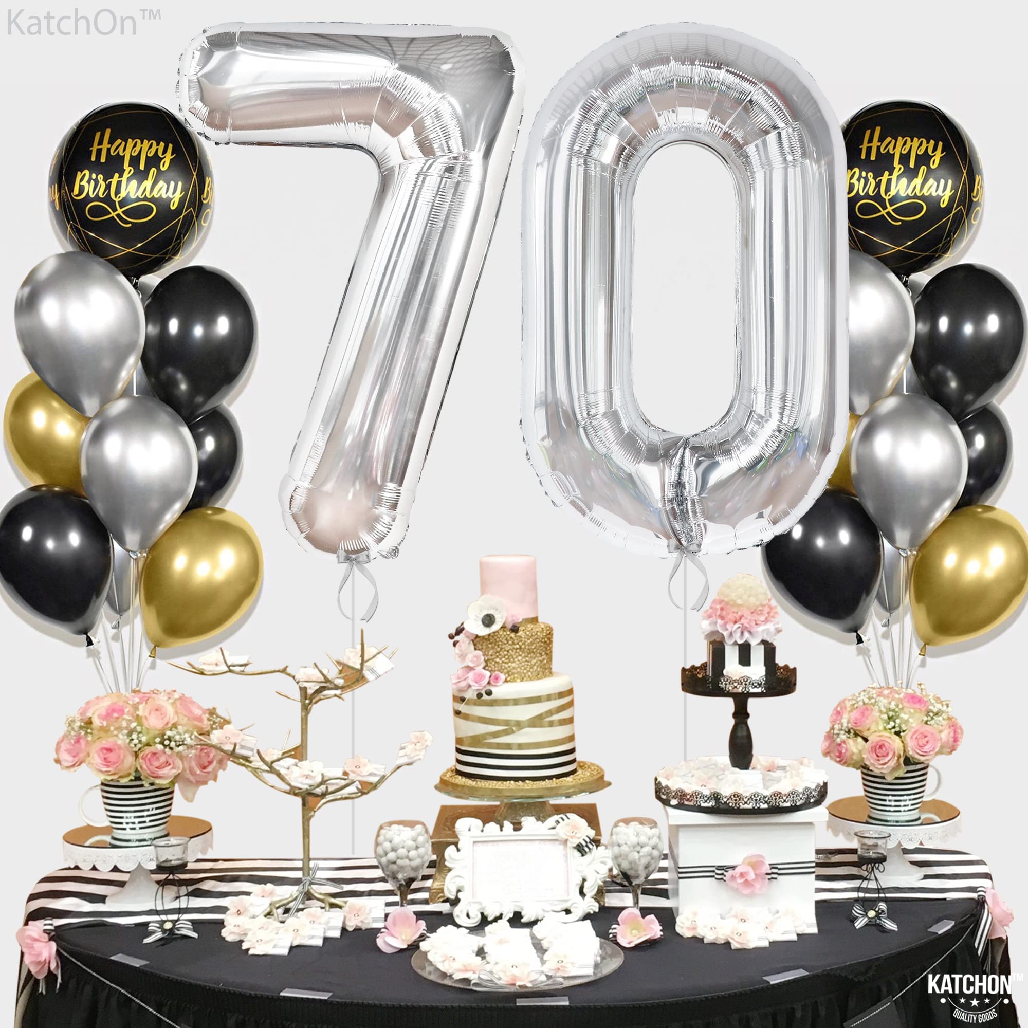 KatchOn Giant 40-Inch Silver 70 Balloon Numbers for 70th Birthday Party Decorations | Large Metallic Balloon Set for Milestone Celebrations, Anniversaries & Retirement Parties | Perfect for Photo Backdrops, Wall Decor & Event Centerpieces