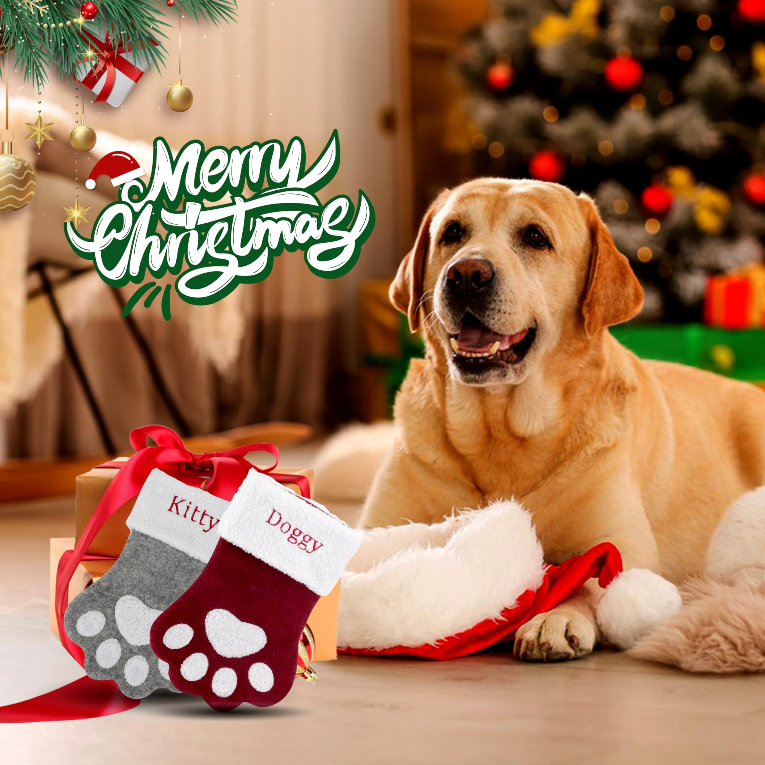 Personalized Embroidered Pet Christmas Stocking for Dogs & Cats - Large Custom Name Pet Stocking with Paw Design, Holiday Fireplace Hanging Decor (1 Piece) | Perfect for Family Christmas Celebrations & Pet Lover Gifts