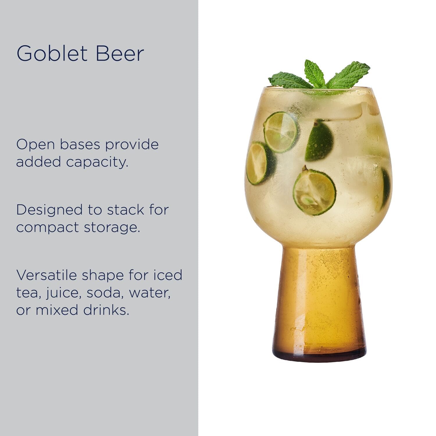 Phoebe Amber Set of 4 Elegant Goblet Beverage Glasses - Perfect for Wine, Cocktails & Dinner Parties