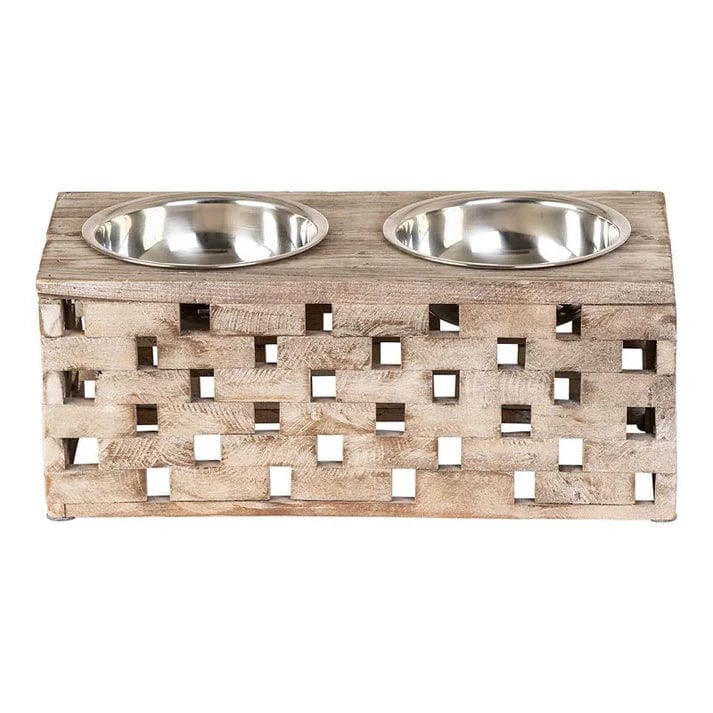 Reclaimed Wood Pet Feeder - Eco-Friendly Elevated Dog Bowl Stand for Small Medium Large Dogs - Rustic Farmhouse Style Block House Design - Perfect for Indoor Outdoor Dining & Home Decor