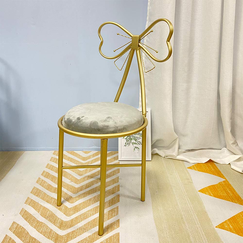Elegant Velvet Makeup Vanity Chair Set of 2 - Modern Butterfly Stool with Metal Legs & Bow Design, Grey Ottoman Bench for Bedroom Dressing Room & Nail Salon - Perfect for Beauty Stations, Home Decor & Salon Styling