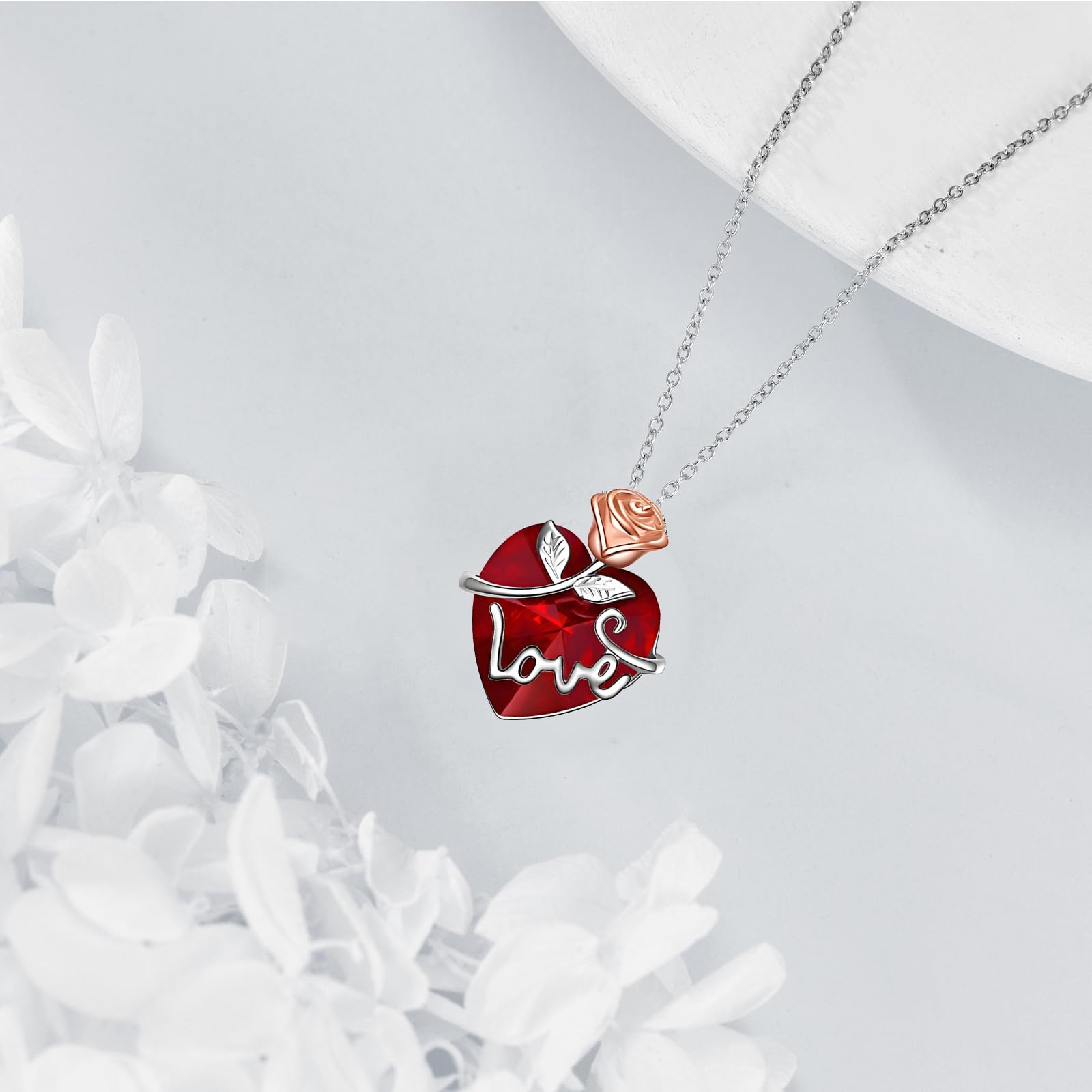 AOBOCO Rose Flower Crystal Pendant Necklace for Women - Sterling Silver Romantic Love Jewelry Gift for Anniversary, Valentine's Day & Birthday - Perfect for Date Night, Wedding & Special Occasions