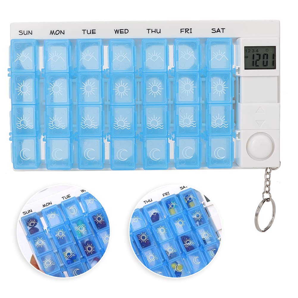 7-Day Electronic Pill Dispenser with Timer & Automatic Reminder - Blue | Smart Medication Organizer for Daily, Travel & Elderly Care