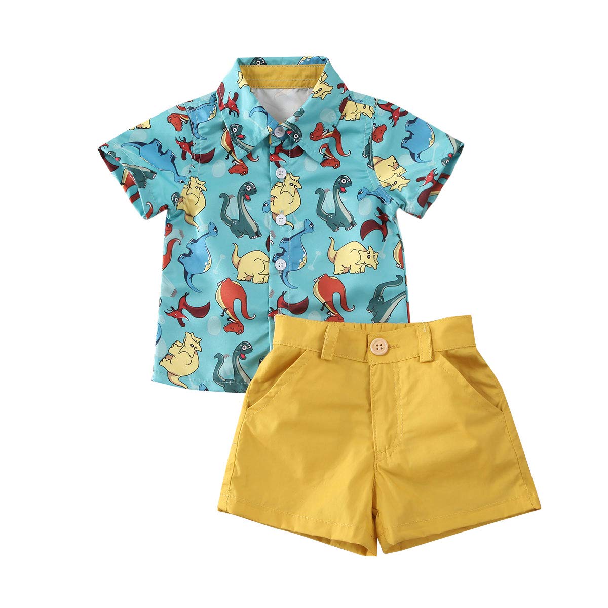 Toddler Boys Summer Outfit Set - Short Sleeve Button Down Shirt & Matching Shorts | Cute Printed Cotton Clothes for Baby Boys 1-3 Years | Perfect for Playdates, Beach Trips & Summer Adventures