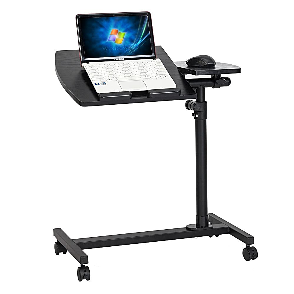 **Adjustable Height Rolling Laptop Desk - Black Solid-Top Mobile Computer Cart with 4 Wheels for Home Office, Gaming & Workspace | Ergonomic Multifunctional Standing Desk**    *(Use Case: Perfect for home offices, gaming setups, or workspaces needing flexible height adjustment and easy mobility.)*
