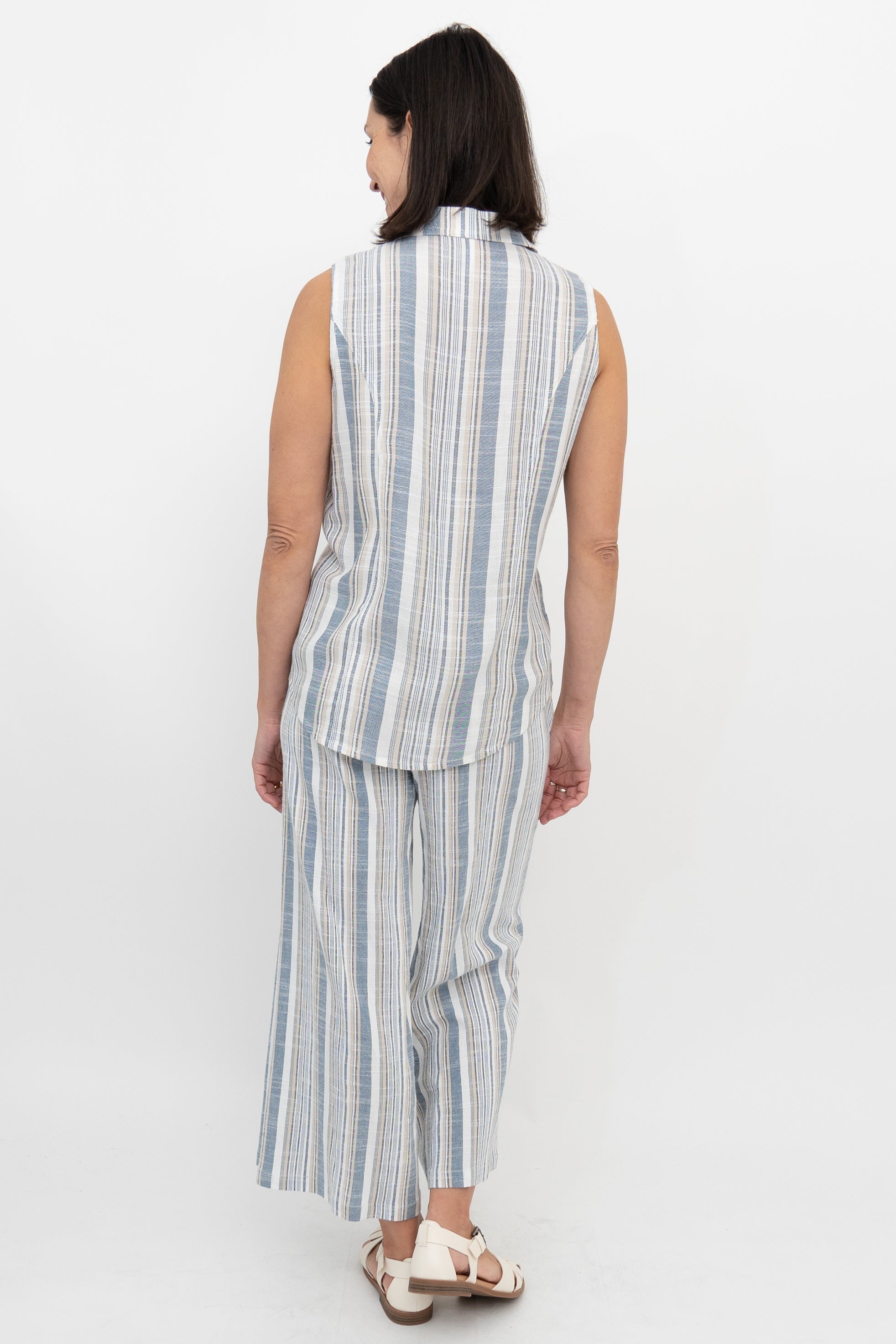 Lexa Tank Top - Sand Stripe Linen Bamboo Blend - Women's Casual Summer Shirt for Beach & Outdoor Activities