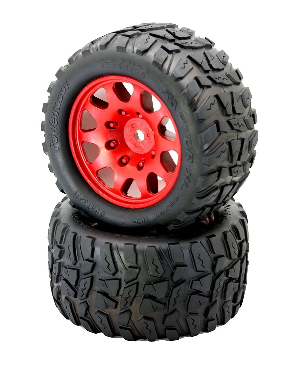 Raptor XL Belted Tires & Viper Wheels Set - 2 Piece Off-Road RC Car Tires in Red | High-Performance for RC Trucks, Crawlers & Rock Racing