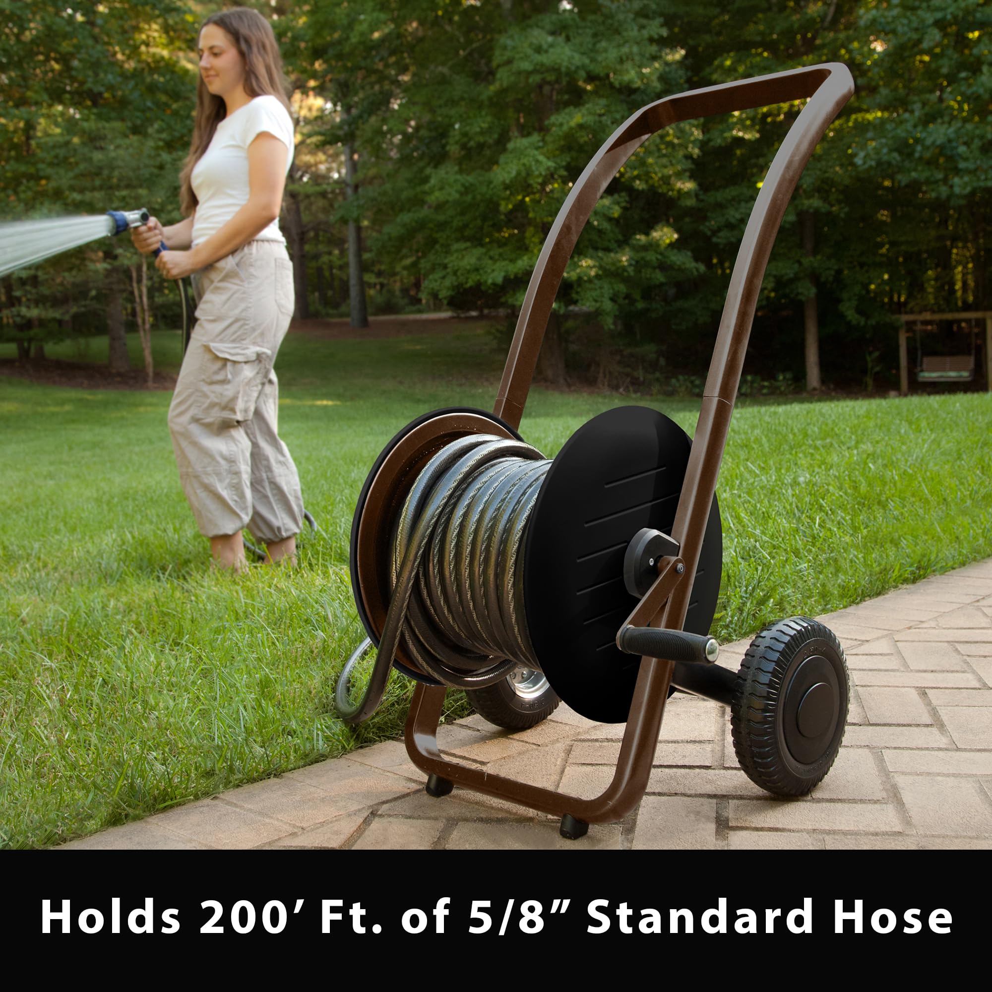 Liberty Garden 303 Two Wheel Heavy Duty Hose Cart - Bronze/Black Outdoor Watering Solution for Garden, Lawn & Yard Maintenance
