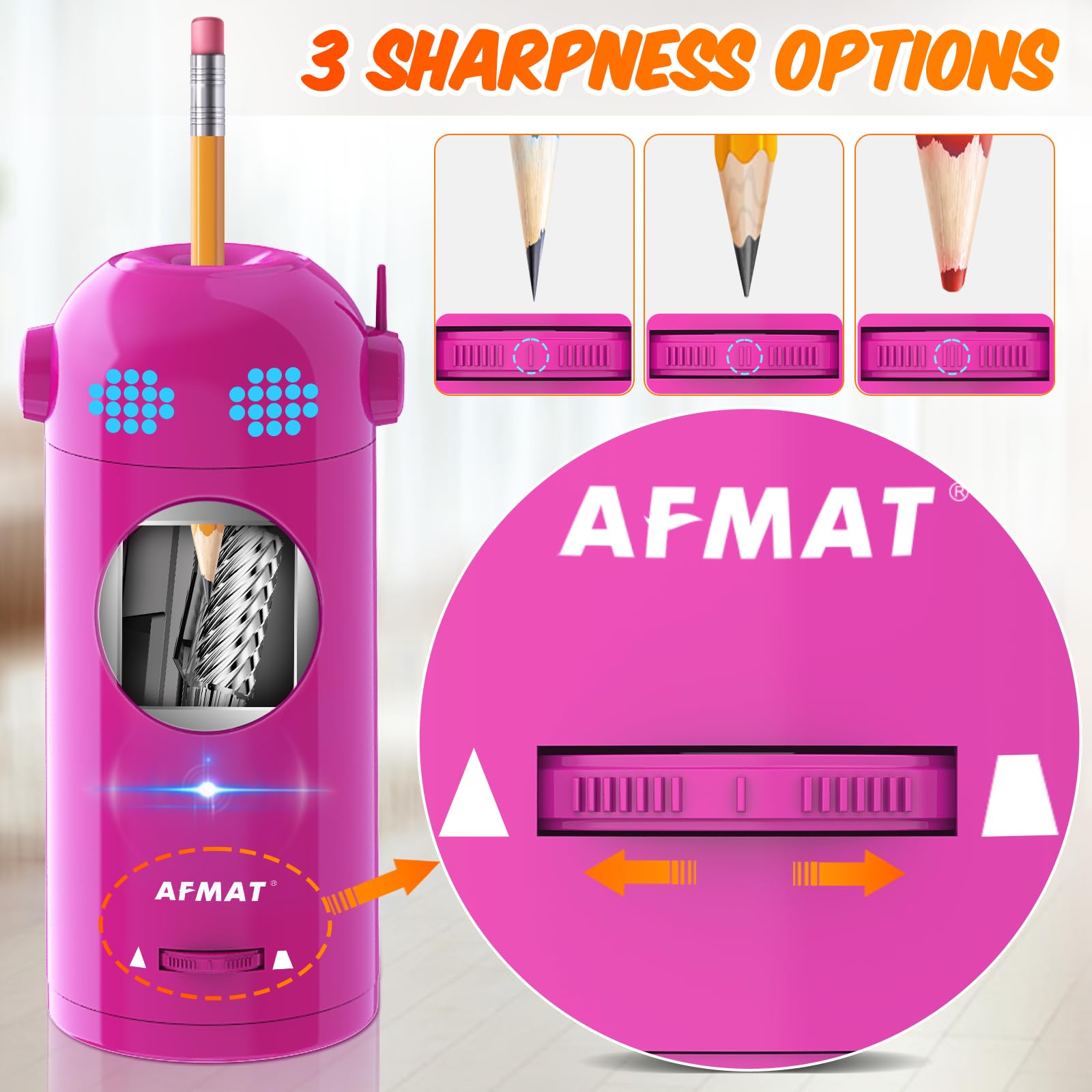 AFMAT Electric Pencil Sharpener for Colored Pencils 7-11.5mm - Automatic Rechargeable Hands-Free Sharpener with Auto In & Out - Purple (ET) - Perfect for Artists, Students & Office Use