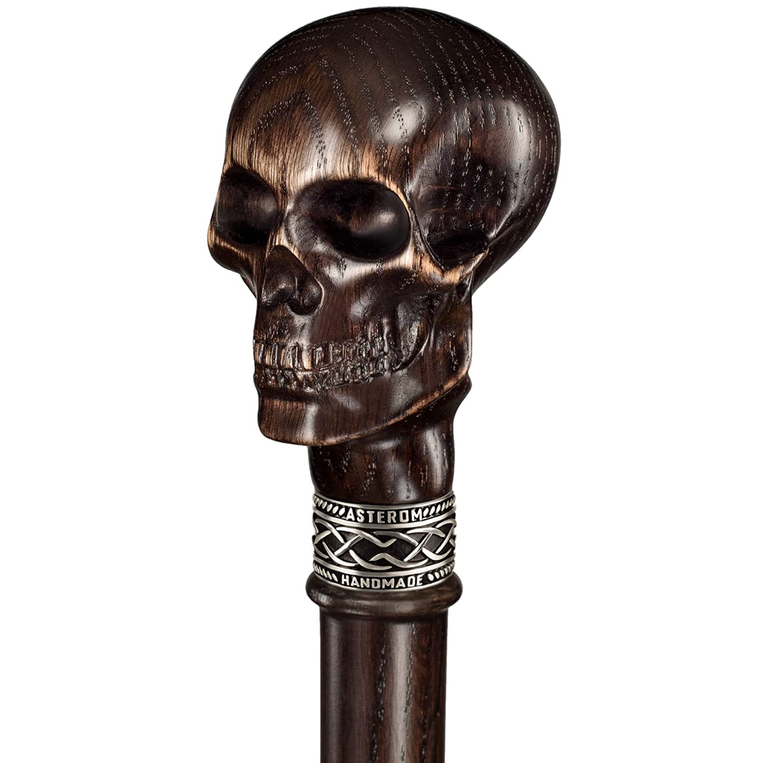 Handcrafted Gothic Skull Walking Cane for Men - Premium Wooden Walking Stick with Intricate Carvings - Perfect for Cosplay, Halloween Costumes & Fashion Accessories