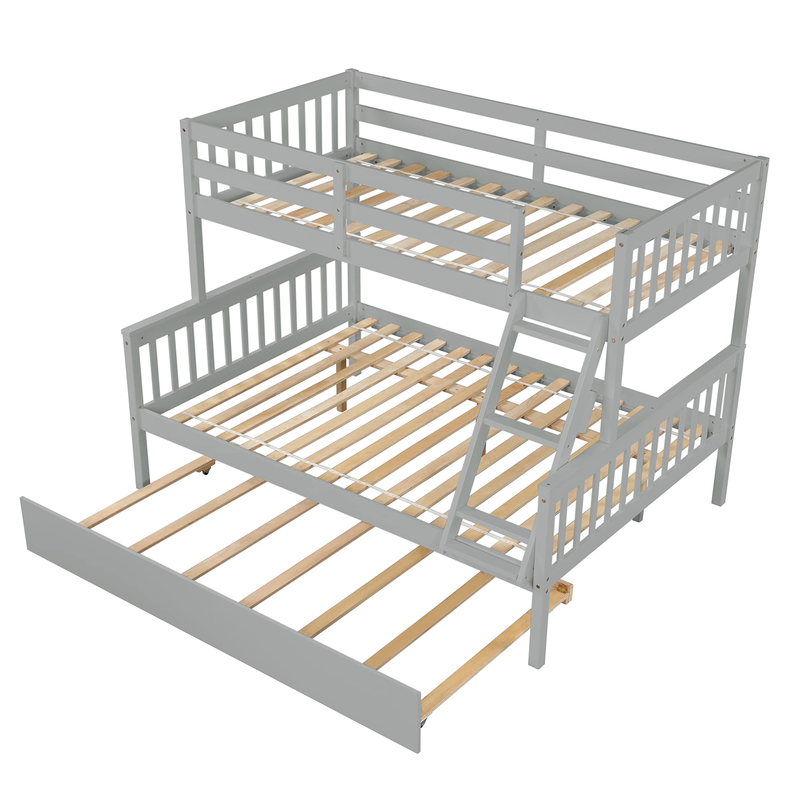Convertible Twin Over Full Bunk Bed with Trundle - Solid Wood Frame for Kids & Adults - Space Saving for Small Rooms