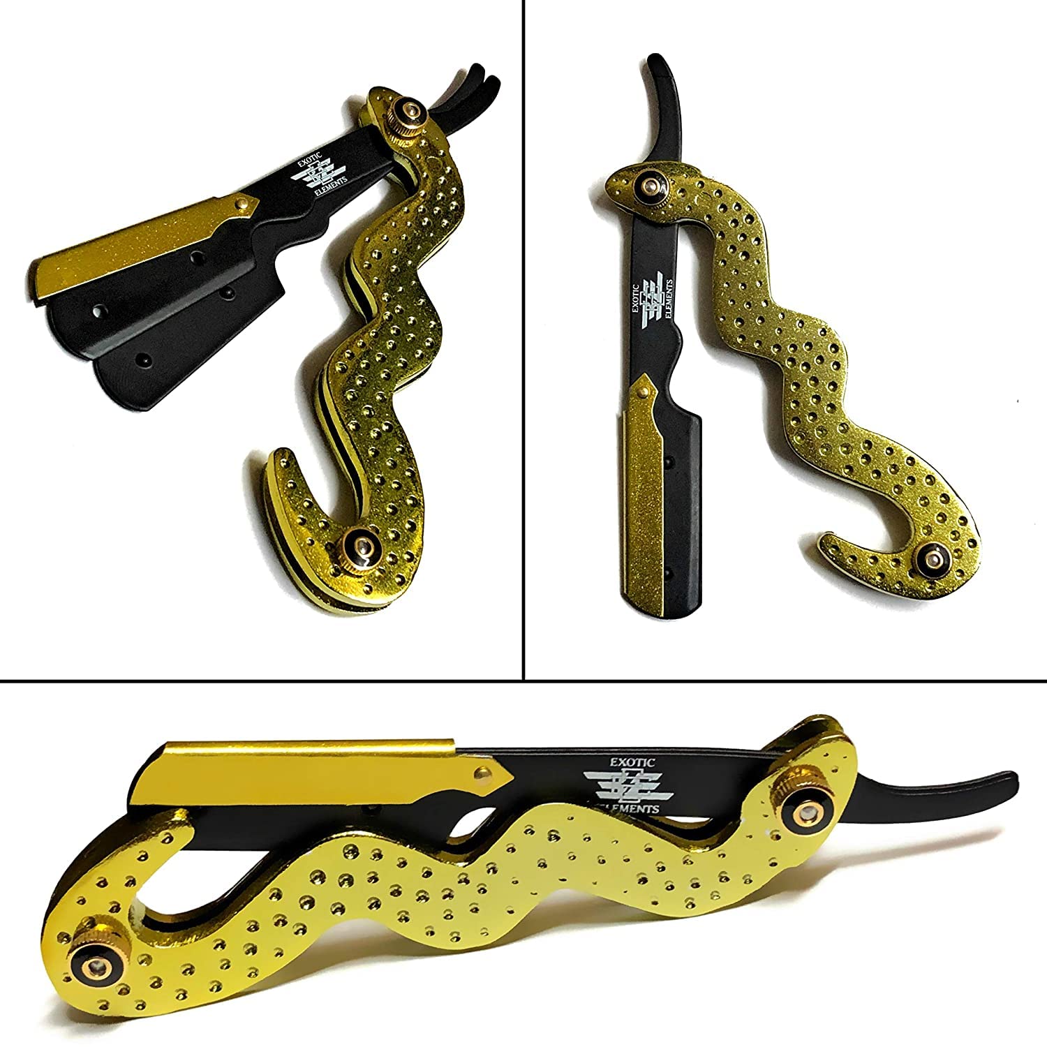 Premium Straight Edge Razor for Men - Professional Folding Barber Shaving Tool for Beard, Mustache & Eyebrows Grooming (Black & Gold) - Perfect for Home Use, Travel & Professional Barbers