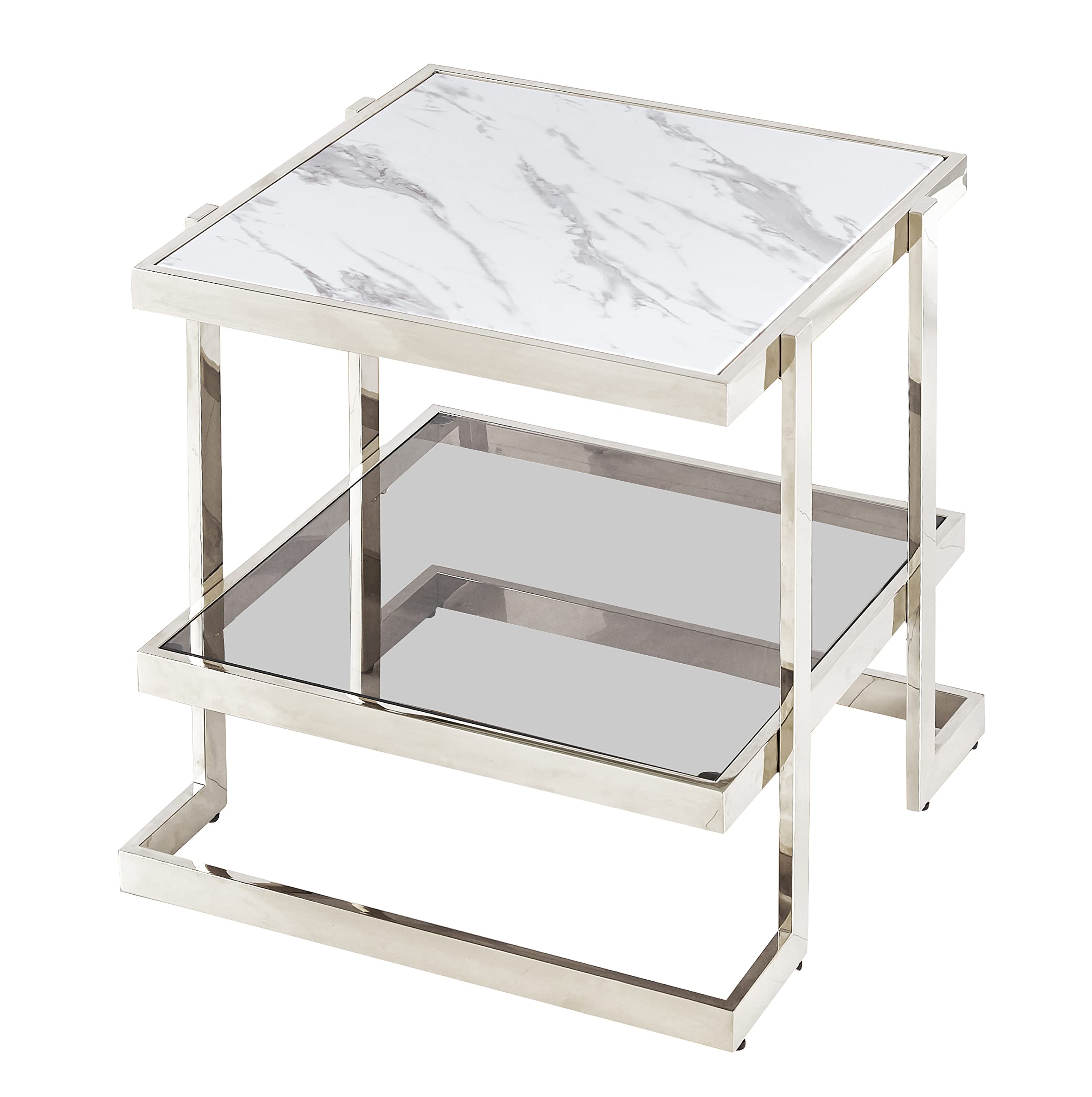 Sagebrook Home Modern Square Stainless Steel & Marble Accent Table - 23.82