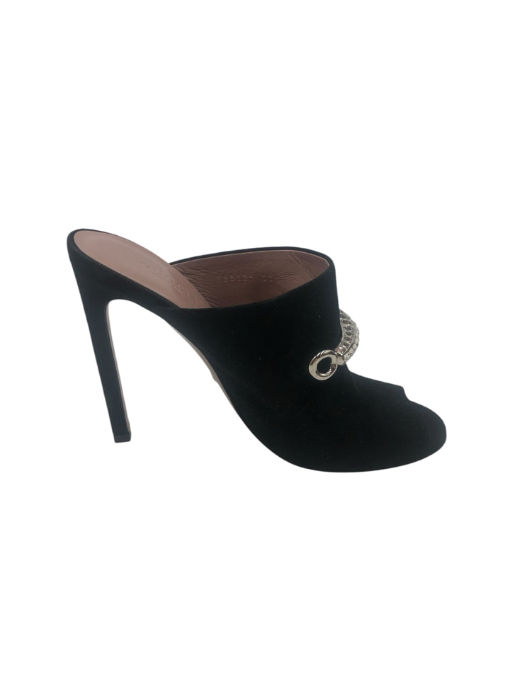 Gucci Maxime Crystal Embellished Peep Toe Heeled Mules for Women - Size 38.5 (US 8.5) - Elegant Evening Shoes for Parties, Weddings & Special Occasions