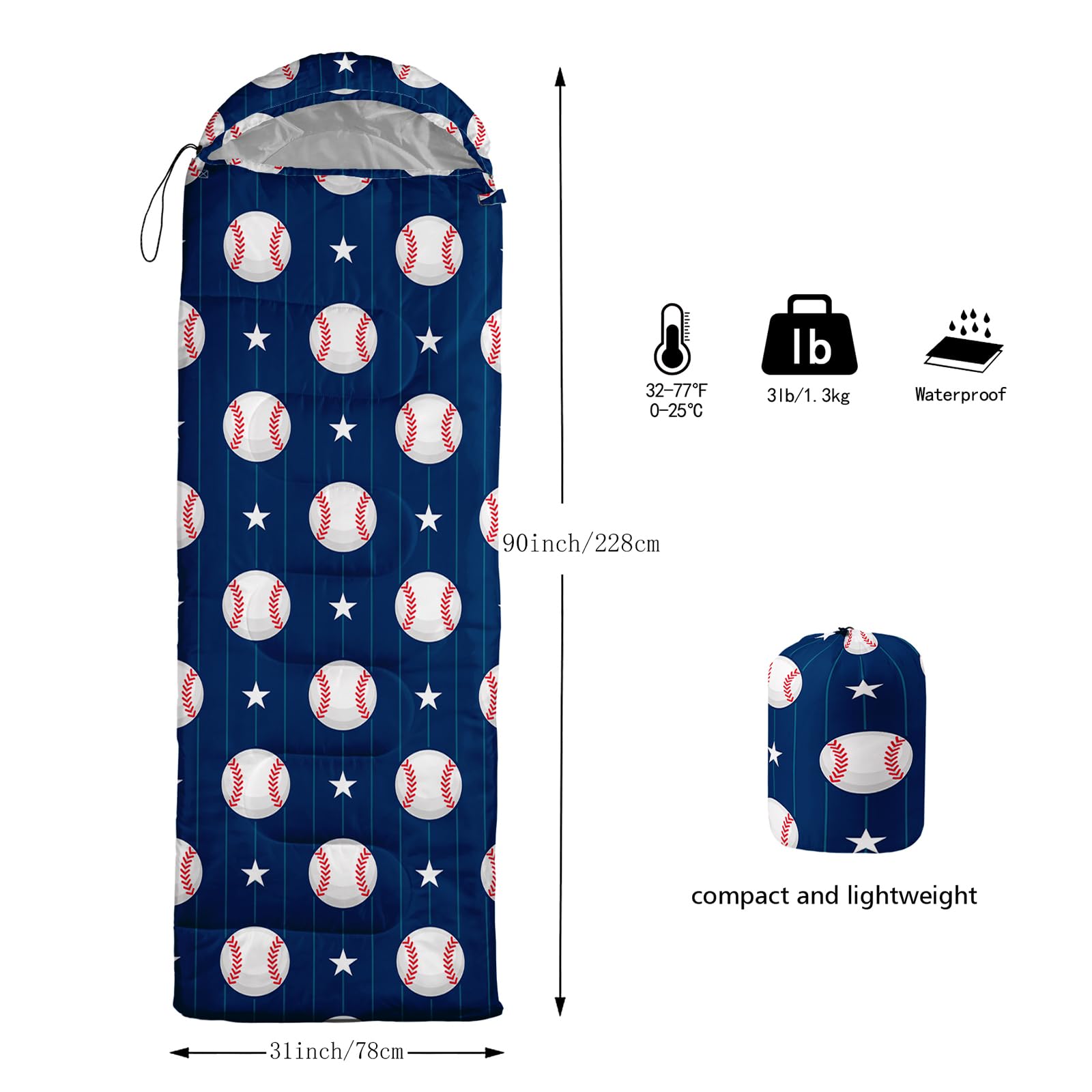 QOOMO 3 Season Lightweight Waterproof Sleeping Bag for Adults & Kids - Warm & Cool Weather Camping Gear for Travel, Hiking, and Outdoor Adventures
