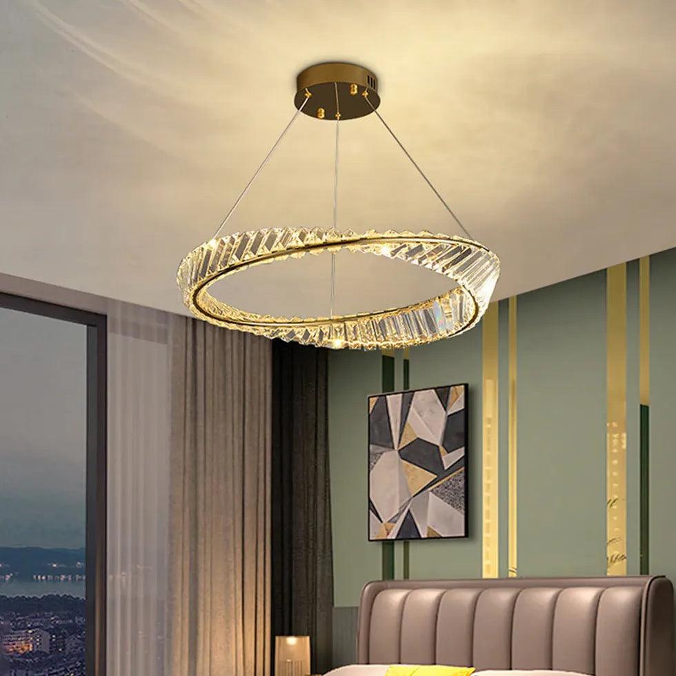 Modern Crystal Pendant Light - Wavy Round Ring Chandelier for Dining Room, Bedroom, or Living Room Ceiling Lighting Decor