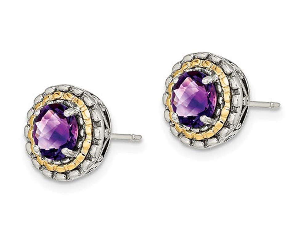 2.00 Carat (ctw) Genuine Amethyst Sterling Silver Earrings with 14K Gold Accents - Elegant Dangle Earrings for Women, Perfect for Weddings, Parties & Special Occasions
