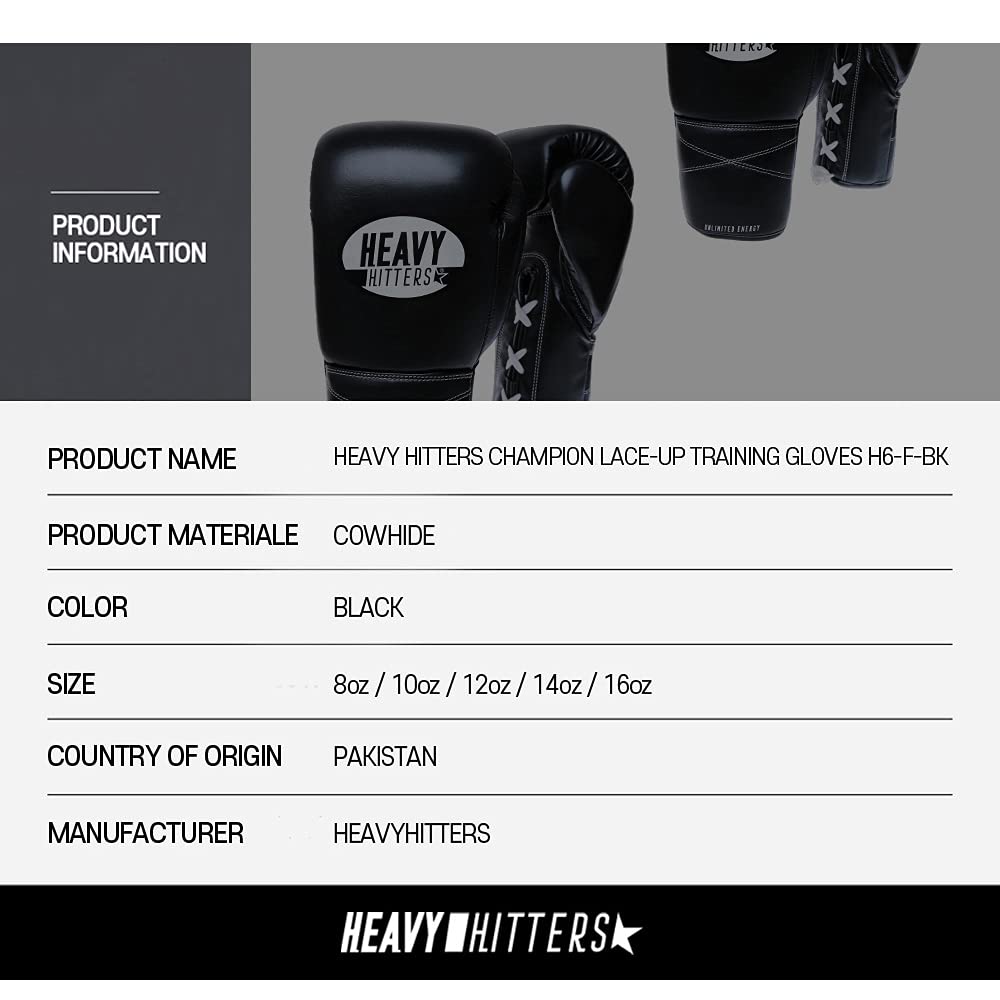 Heavy Hitters Pro Boxing Gloves for Men & Women - Premium Leather Muay Thai, Kickboxing, MMA Training Gloves - Ideal for Sparring, Heavy Bag Workouts & Competition (Model H6-F)