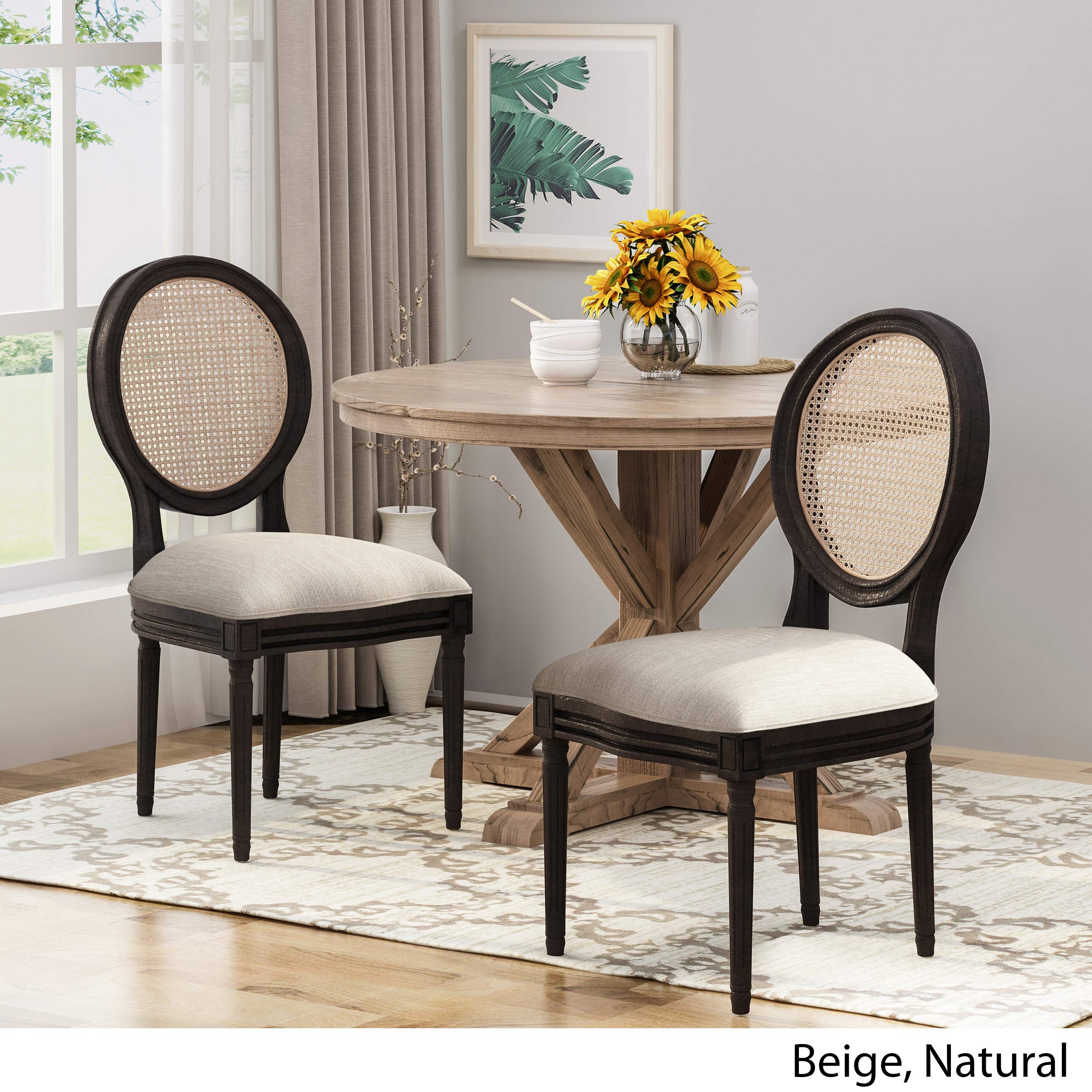 GDFStudio Wooden Dining Chairs with Cushions (Set of 2) - Beige, Natural & Black - Modern Kitchen Chairs for Dining Room, Breakfast Nook, and Home Decor