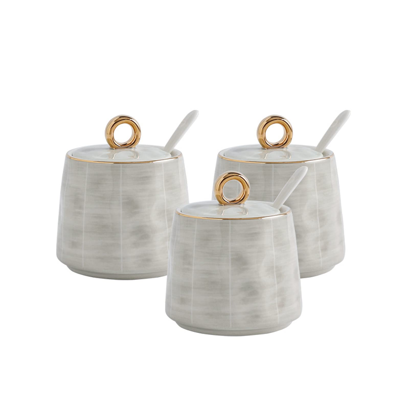 Premium Porcelain Condiment Jars Set of 3 - Ceramic Spice Containers for Sugar, Coffee, Salt & Pepper - Ideal for Home Kitchen Organization & Pantry Storage
