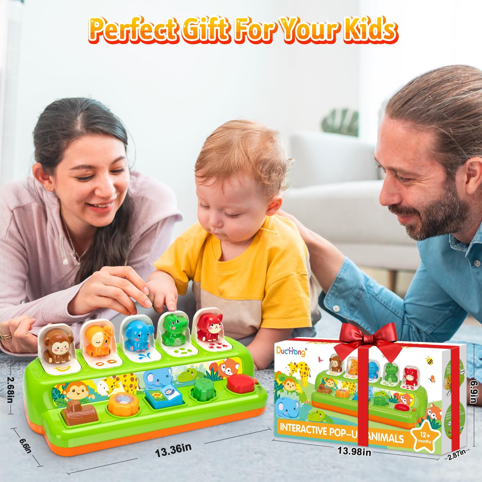 Interactive Pop Up Toys for Babies & Toddlers 9-18 Months - Montessori Cause and Effect Learning Toys with Music & Lights - STEM Educational Gift for 1 Year Old Boys & Girls - Perfect for Early Childhood Development and Sensory Play