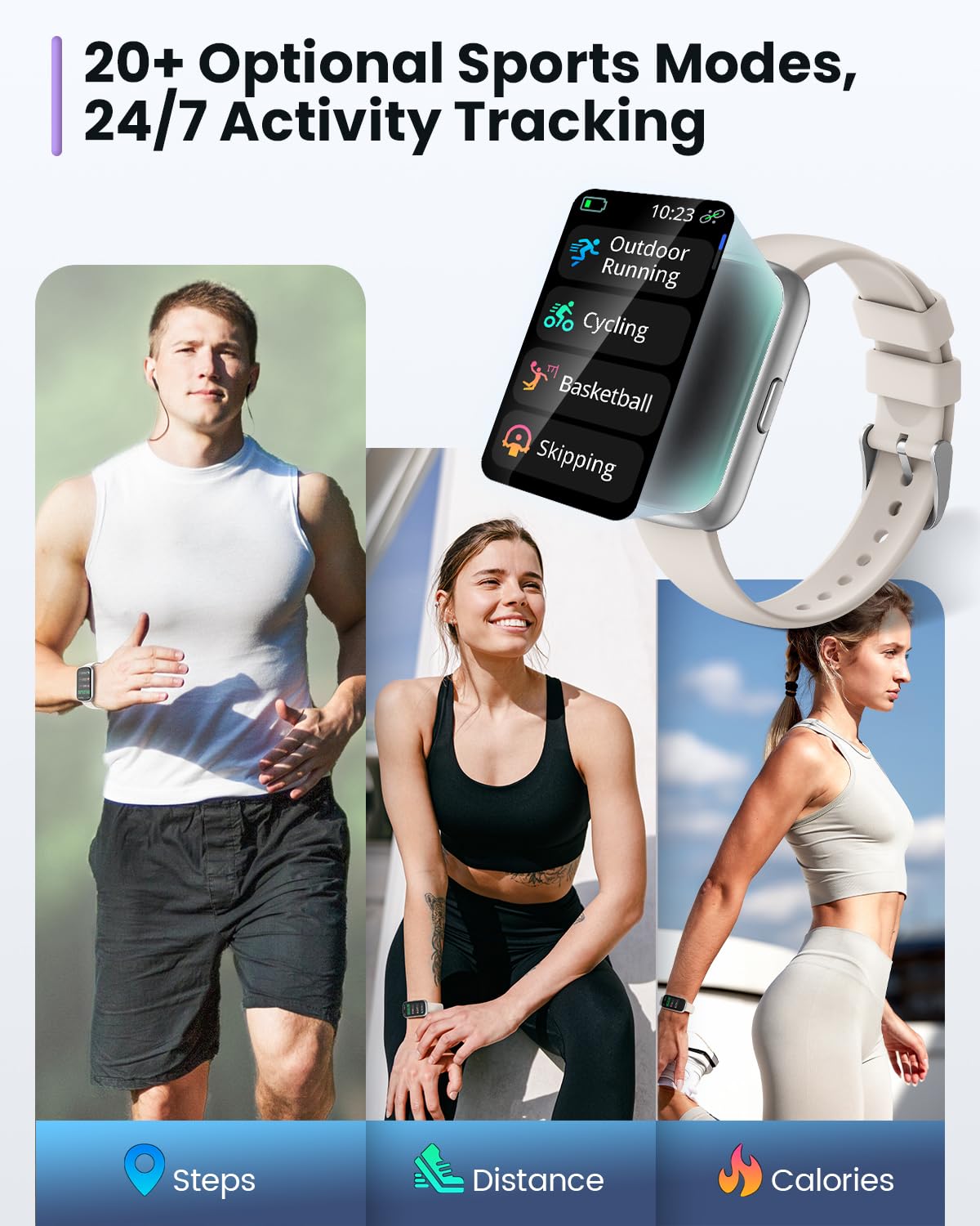 Fitness Tracker Smart Watch for Women & Men - 24/7 Heart Rate Monitor, Blood Oxygen & Sleep Tracker, Waterproof Activity Tracker with Calorie & Distance Pedometer, Compatible with Android & iPhone - Perfect for Running, Gym Workouts & Daily Health Monitoring