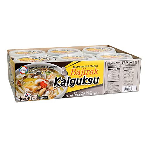 Surasang Bajirak Kalguksu - Authentic Korean Knife-Cut Noodles with Savory Clam Soup (7.12oz, 6 Servings) | Quick & Easy Meal | Perfect for Busy Weeknights & Comfort Food Cravings