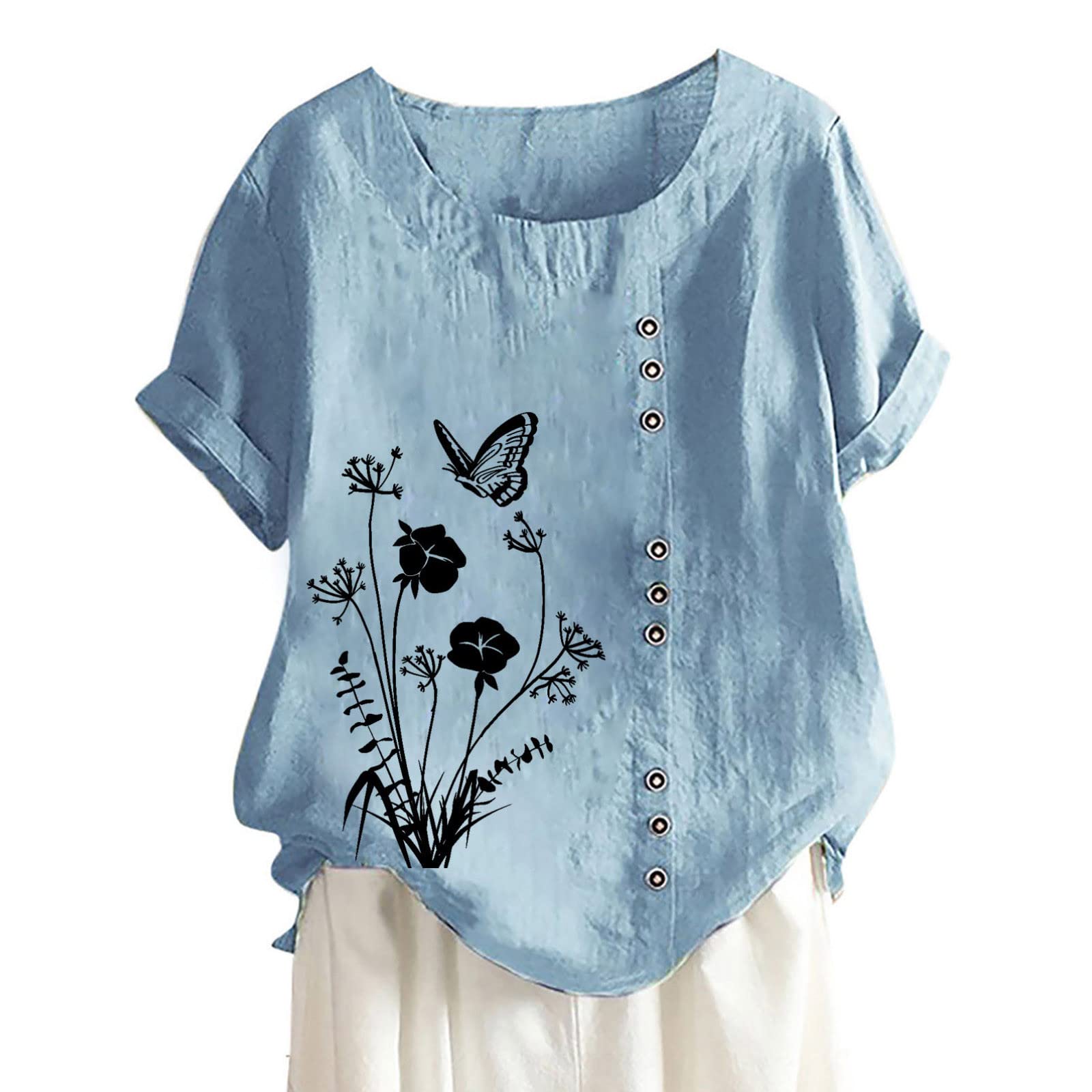 GETOUT Women's Athletic Floral T-Shirt - Oversized Summer Top, Plus Size Button Down Short Sleeve Blouse, Stretchy Comfort Fit - Perfect for Workouts, Casual Wear & Summer Outings