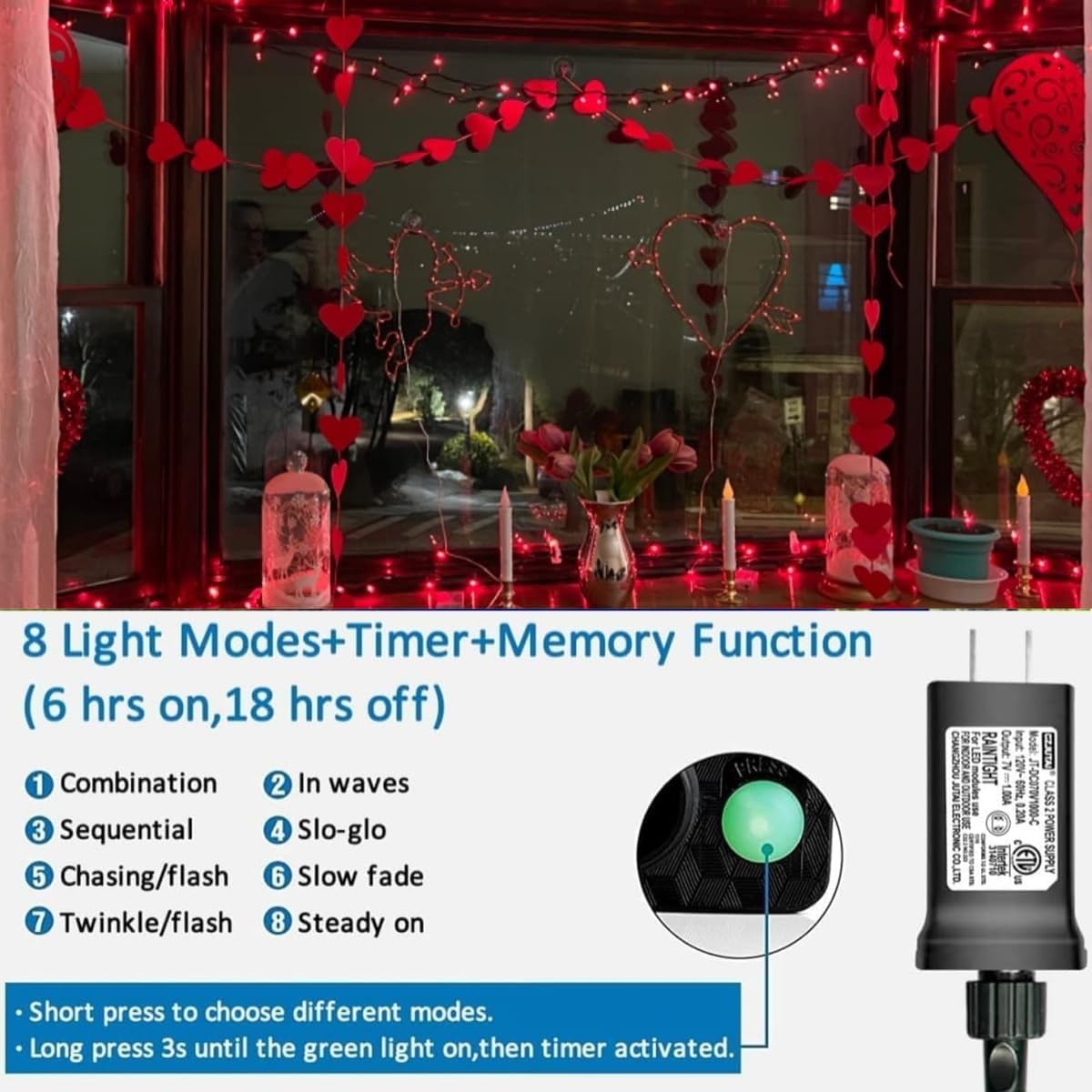 200 LED Red Christmas Lights Outdoor Waterproof - 66ft Green Wire String Lights for Tree & Home Decor
