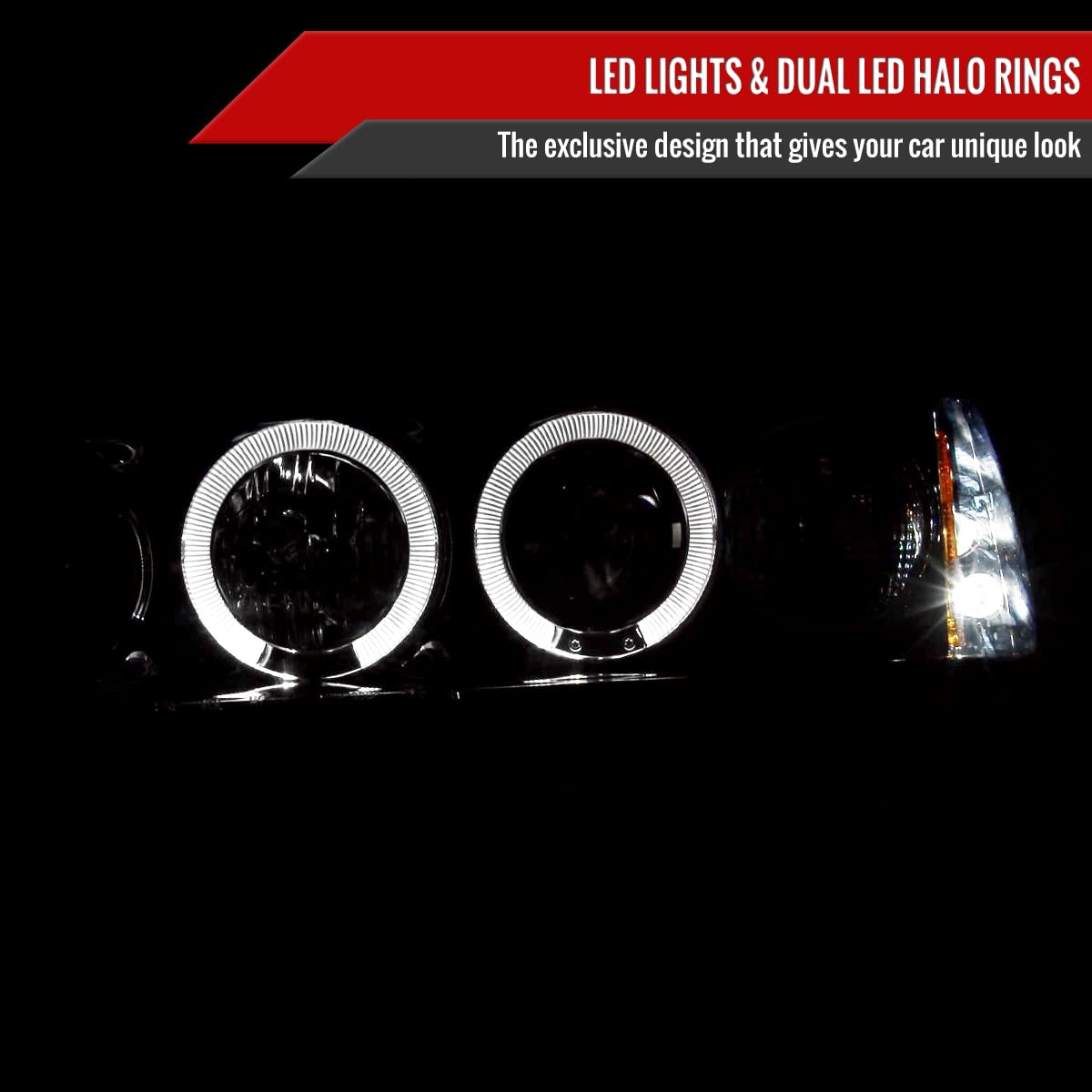 94-97 Honda Accord Glossy Black LED Halo Projector Headlights - High Performance Replacement Headlamps with Bright LED Lighting for Night Driving & Enhanced Visibility