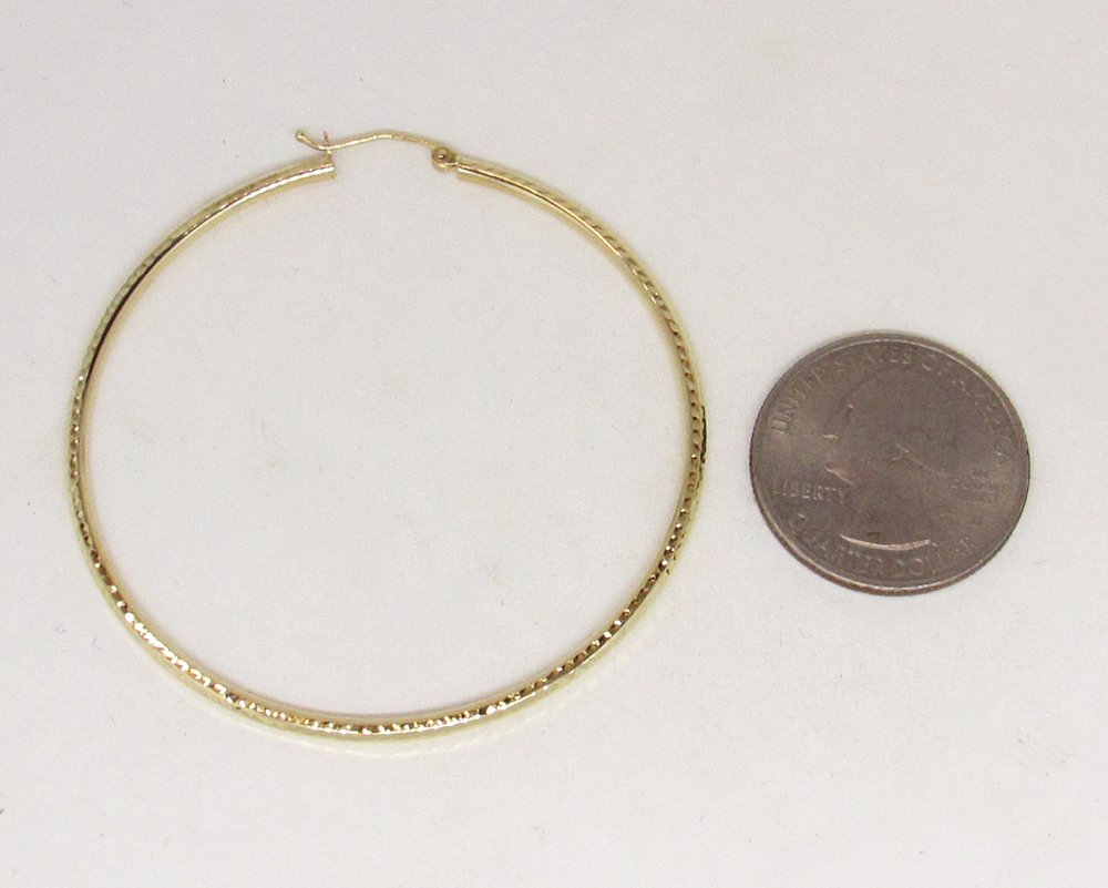 14K Yellow Gold Diamond Cut Hoop Earrings for Women - 2mm Tube Large Hoops - Perfect for Parties, Weddings & Everyday Elegance