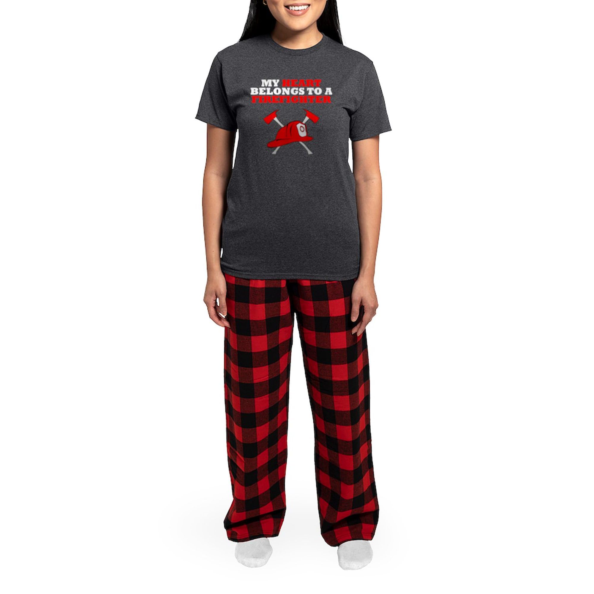 My Heart Belongs To A Firefighter Pajamas - Women's Charcoal Novelty Sleepwear Set | Cozy & Comfortable Lounge Pajamas for Firefighter Wives, Girlfriends & Supporters | Perfect for Valentine's Day, Anniversary Gifts & Relaxing at Home