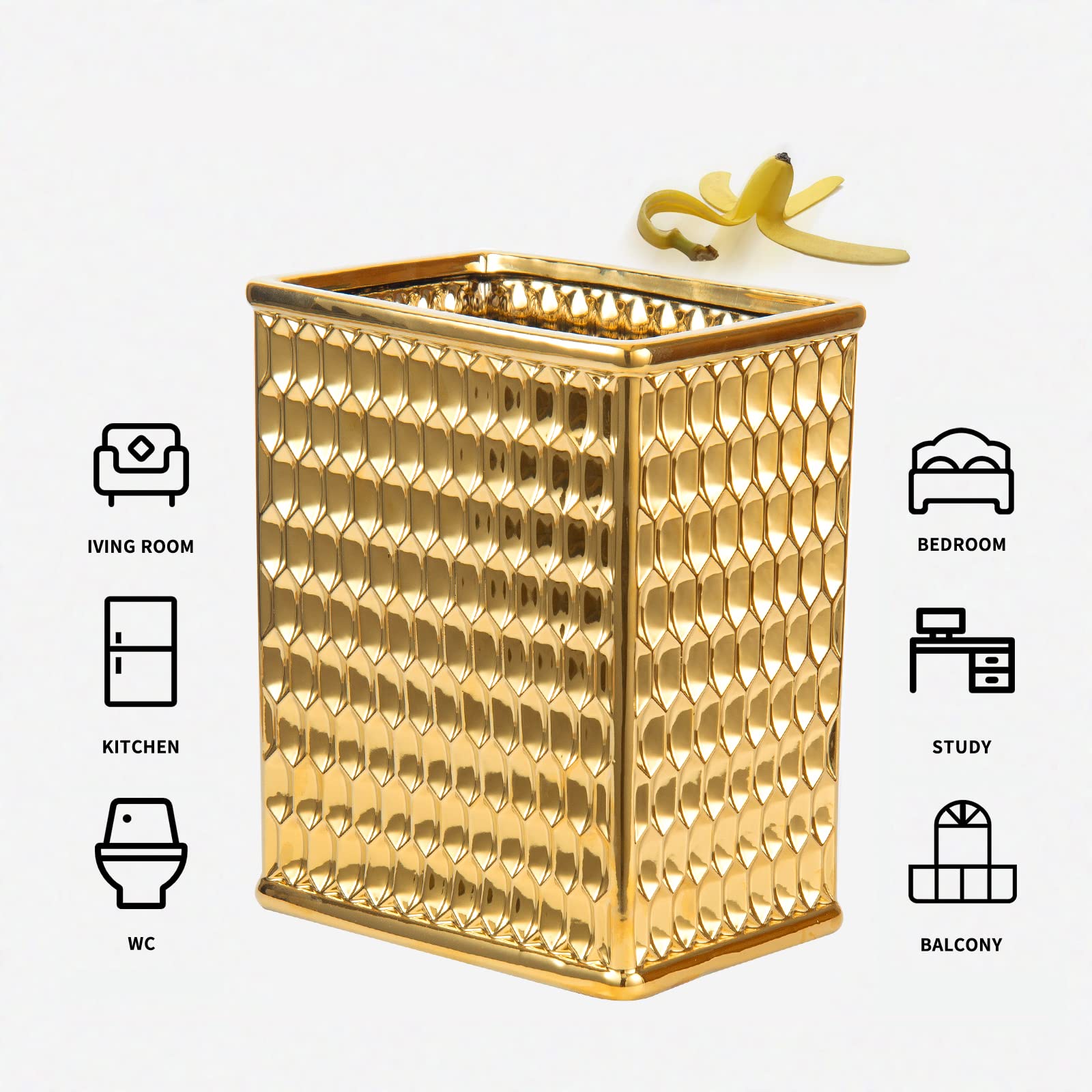 Luxury 5-Piece Gold Bathroom Accessories Set - Ceramic Toothbrush Holder, Soap Dispenser, Soap Dish, Tumbler & Trash Can | Elegant Bathroom Decor for Modern Homes & Hotels | Perfect for Spa-Like Experience & Upscale Interior Design