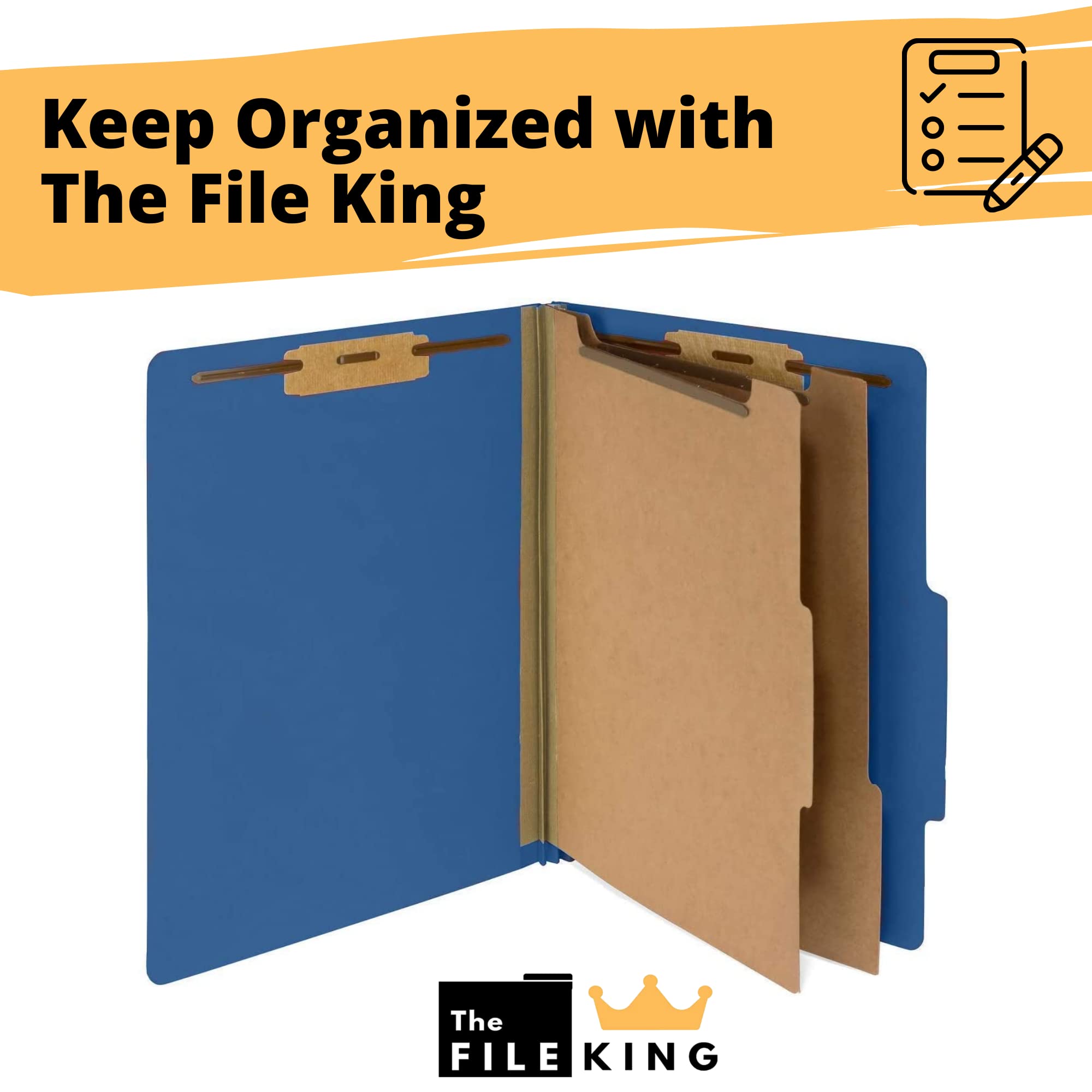 The File King 2-Inch Expansion Pressboard Classification Folders - 10 Pack Letter Size, Dark Blue | Made in USA | Medical & Office File Folders with Dividers & Prongs | Perfect for Organizing Patient Records, Legal Documents & Office Files