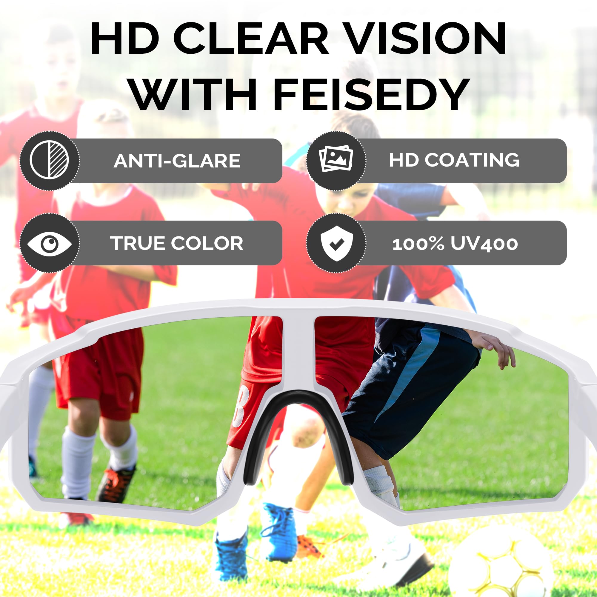 FEISEDY Kids Sunglasses for Boys & Girls - UV400 Protection Baseball Sports Sunglasses for Youth Cycling, Softball, Running - Perfect for Outdoor Activities, Beach, and Summer Play B9157