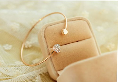 Johtae Heart Open Bangle Bracelet Set - 4 Piece Rhinestone Love Bracelets & Necklace for Women, Girls, Bridesmaids (Gold, One Size) - Perfect for Weddings, Parties, Gifts & Everyday Wear
