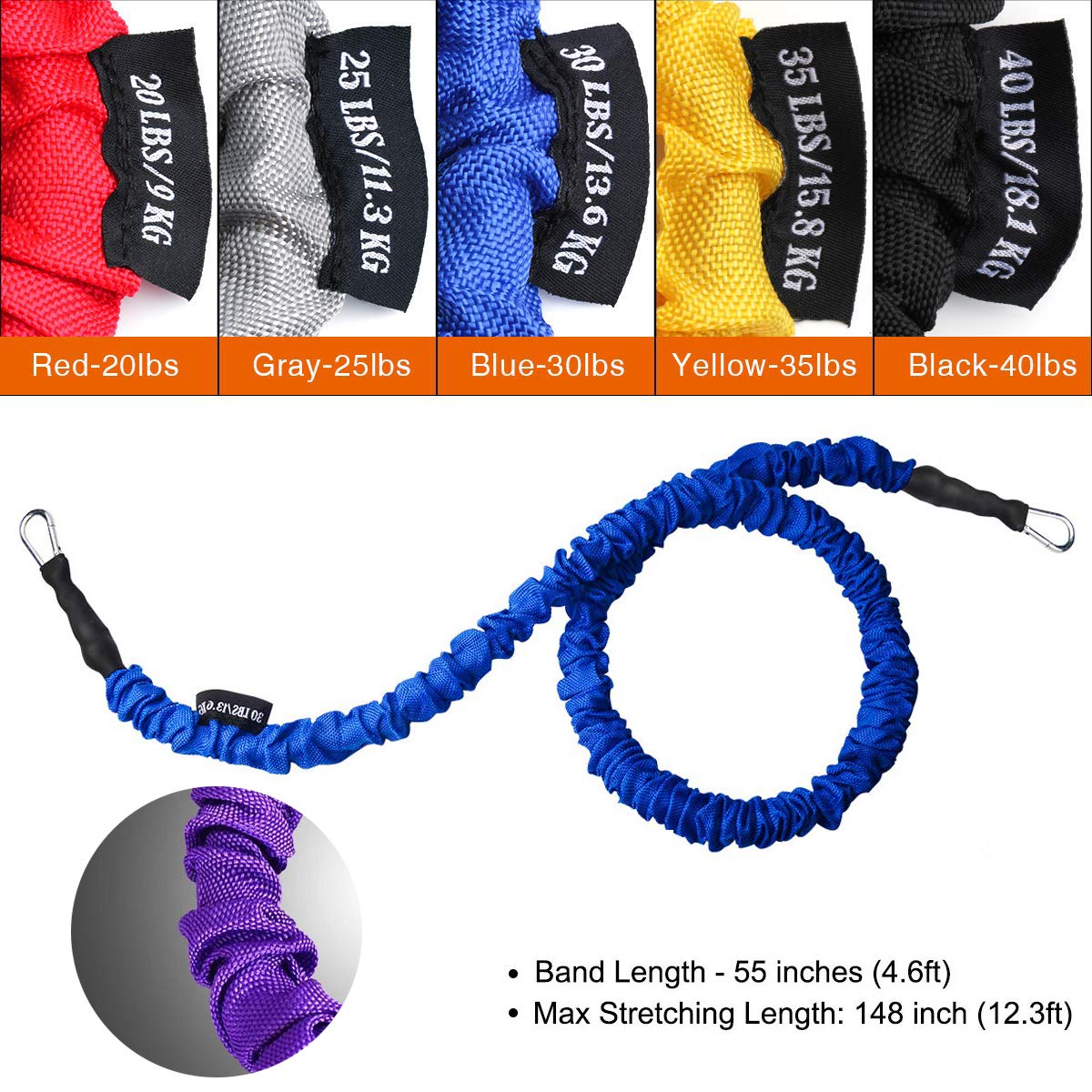 Premium 15-Piece Resistance Bands Set with Door Anchor & Ankle Strap - 20lbs to 40lbs Heavy Duty Exercise Tubes with Anti-Snap Nylon Sleeves for Home Gym, Strength Training & Physical Therapy
