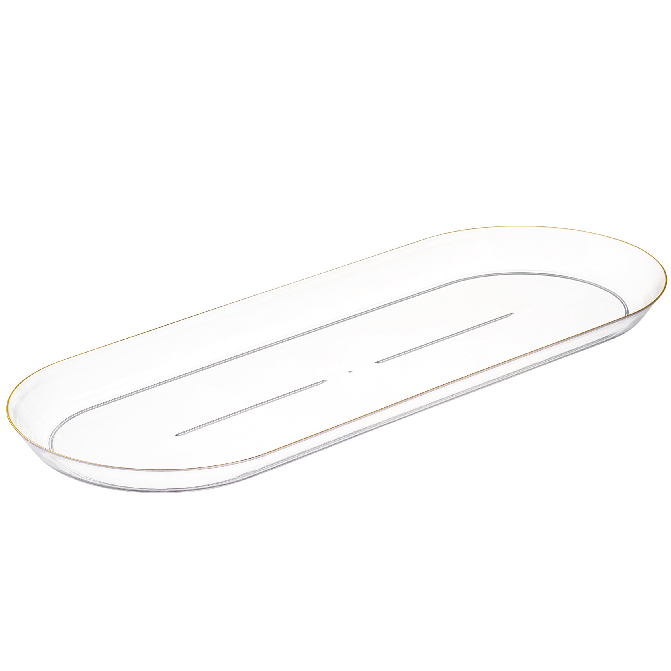 2 Pack Classic Clear & Gold Rim Oval Serving Dishes - Elegant Appetizer Platters for Parties, Weddings & Holiday Entertaining