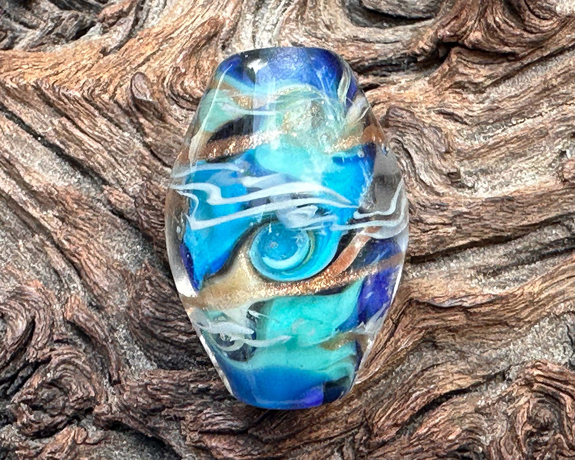 Handmade Ocean Blue Lampwork Glass Focal Bead - SRA Certified Artisan Jewelry Component for Necklaces, Bracelets & DIY Crafting