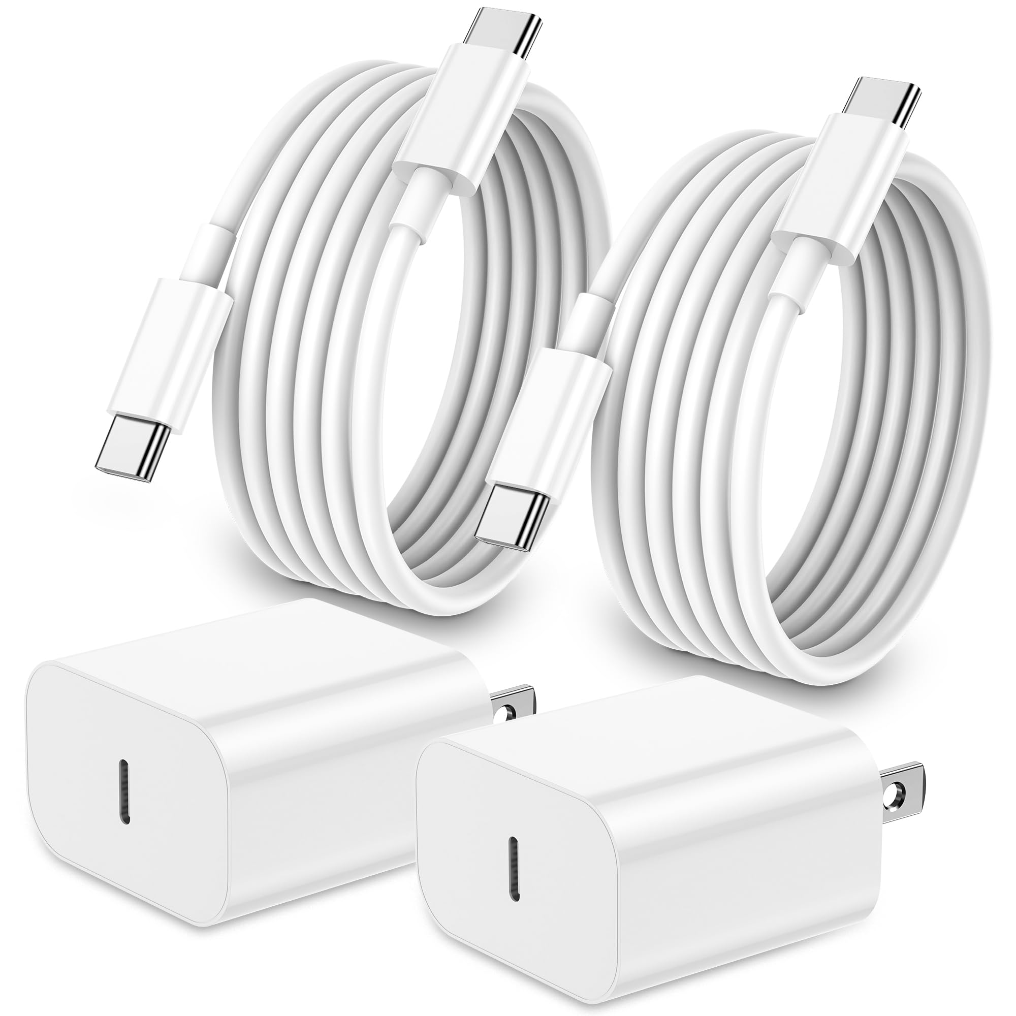 20W USB C Fast Charger Block 2-Pack with 6ft Cable - Compatible with iPhone 16/15 Series, iPad Pro/Mini & MacBook | Quick Charging for Home, Office & Travel