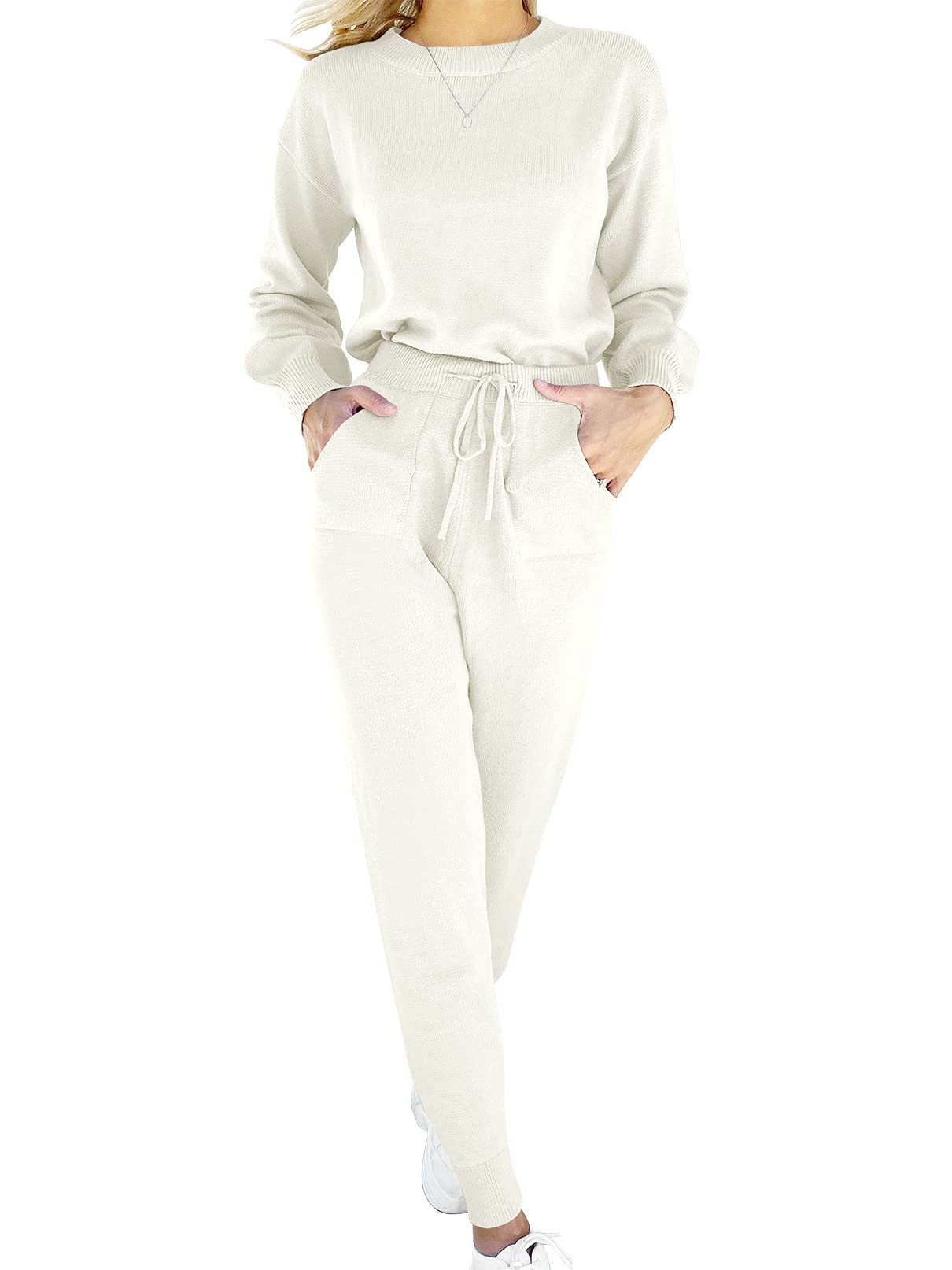 ANRABESS Women's 2 Piece Outfits - Cozy Long Sleeve Sweater & Drawstring Pants Lounge Set for Casual Wear, Home Relaxation & Travel Comfort