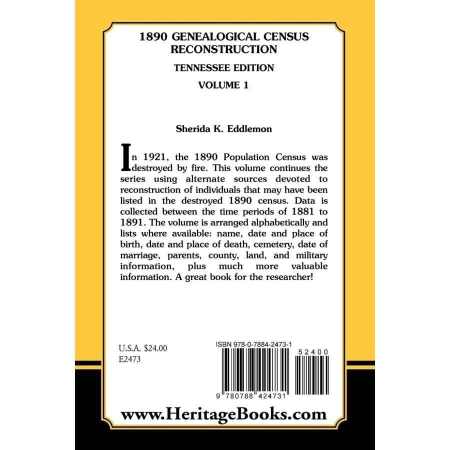 1890 Genealogical Census Reconstruction - Tennessee Volume 1 | Historical Family Research & Ancestry Records for Genealogy Enthusiasts | Perfect for Family Tree Projects & Historical Research