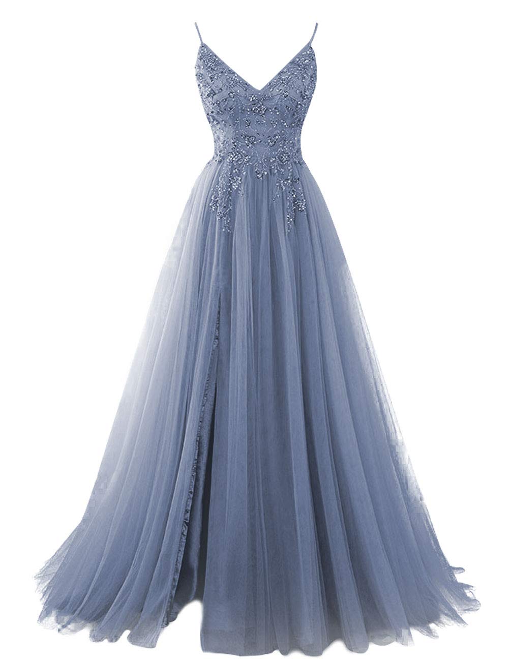 Elegant Long Beaded Tulle Prom Dress with V-Neck & Sheer Details - Perfect for Formal Evening Gowns, Homecoming, and Special Occasions