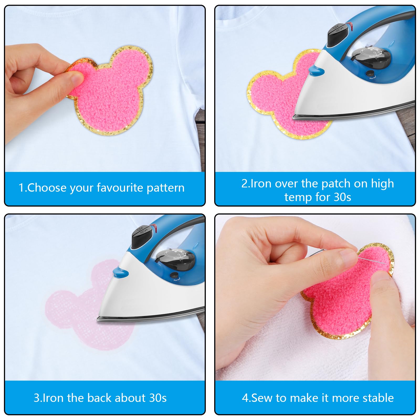 16 PCS Chenille Mouse Head Iron-On Patches - Colorful Embroidered Appliques for DIY Clothing, Hats, Jackets & Backpacks | Perfect for Kids' Crafts, Costume Design & Fashion Upcycling