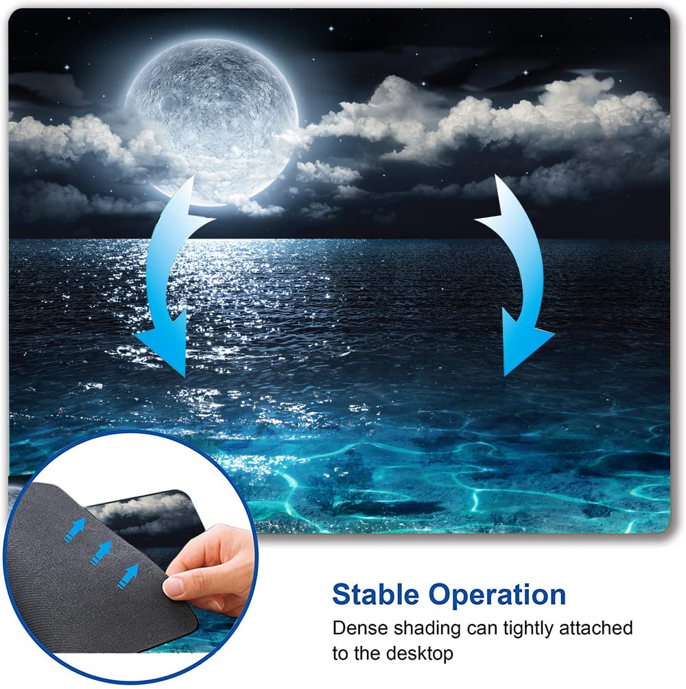 Premium Non-Slip Blue Ocean Moon Mouse Pad - Waterproof Rubber Base Gaming & Office Mouse Mat for Wireless Mouse, Laptop, PC - Perfect for Work, Gaming & Home Office Use