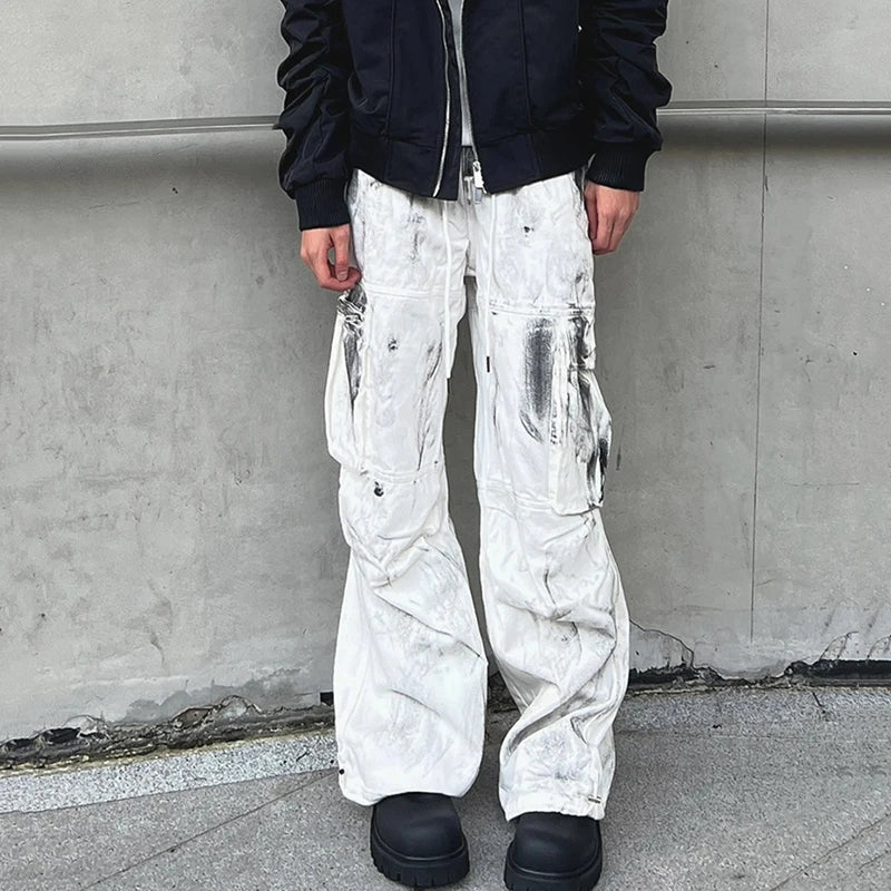 American Style Men's Denim Pants - Casual Splash Ink Tie-Dye Jeans with Big Pockets & Contrast Color | Trendy Streetwear for Everyday Wear & Fashion Outfits